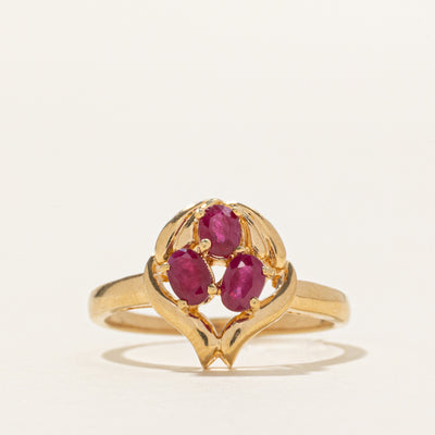 18k Three Stone Ruby Cluster Ring | 0.48ctw | SZ 5.75