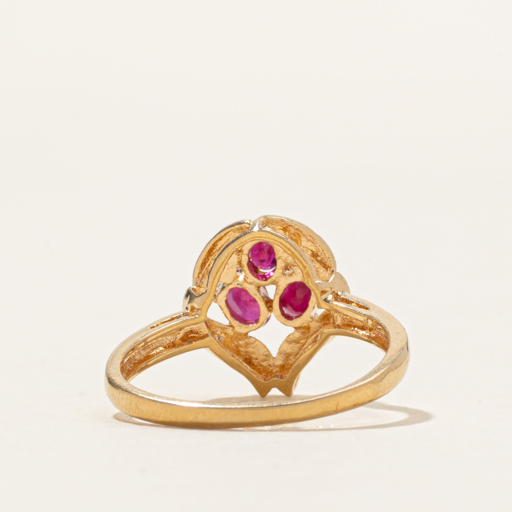 18k Three Stone Ruby Cluster Ring | 0.48ctw | SZ 5.75