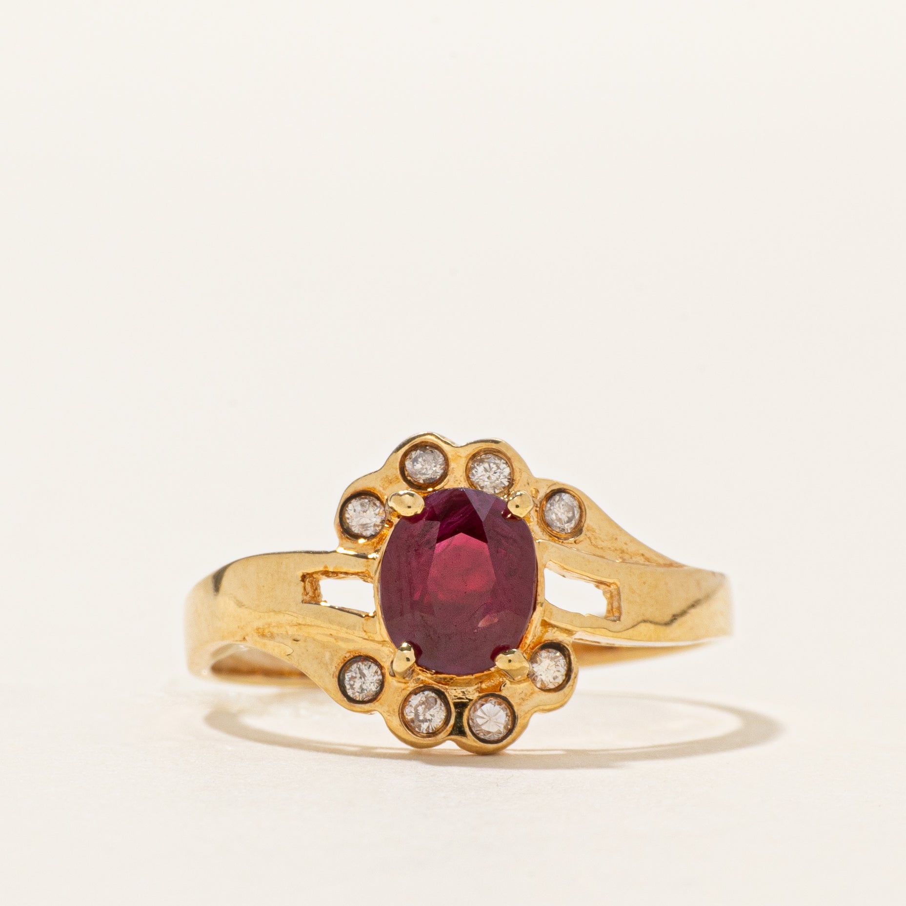 18k Ruby & Diamond Halo Ring | 1.00ct, 0.08ctw | SZ 6.75