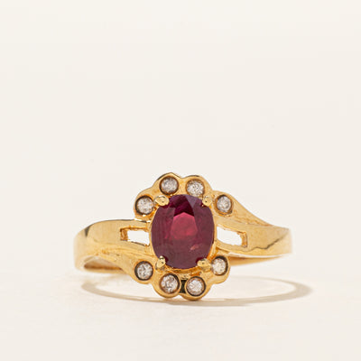 18k Ruby & Diamond Halo Ring | 1.00ct, 0.08ctw | SZ 6.75