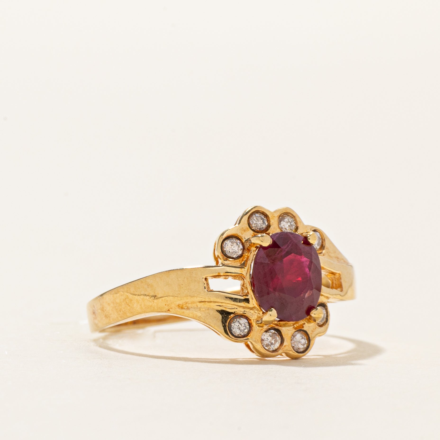 18k Ruby & Diamond Halo Ring | 1.00ct, 0.08ctw | SZ 6.75