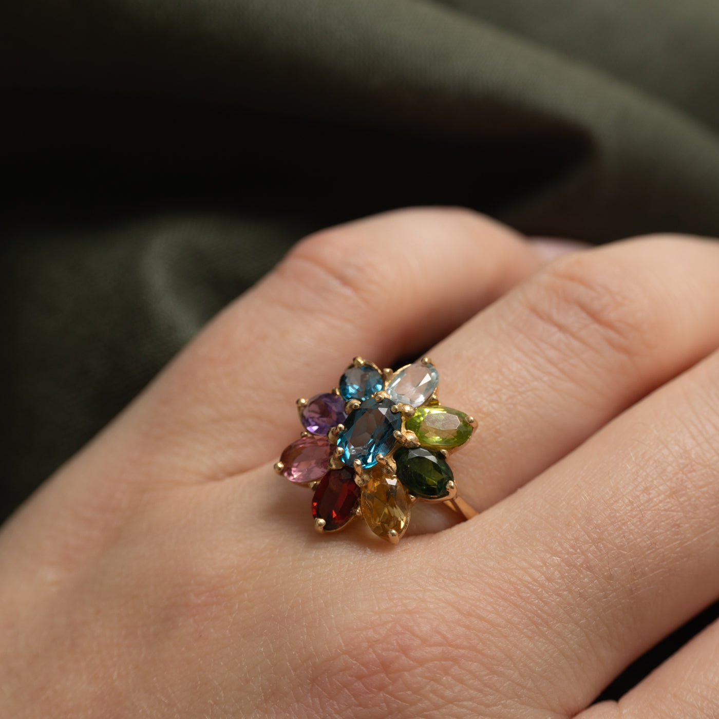 Rainbow Flower Cocktail Ring | 4.40ctw | SZ 8.75