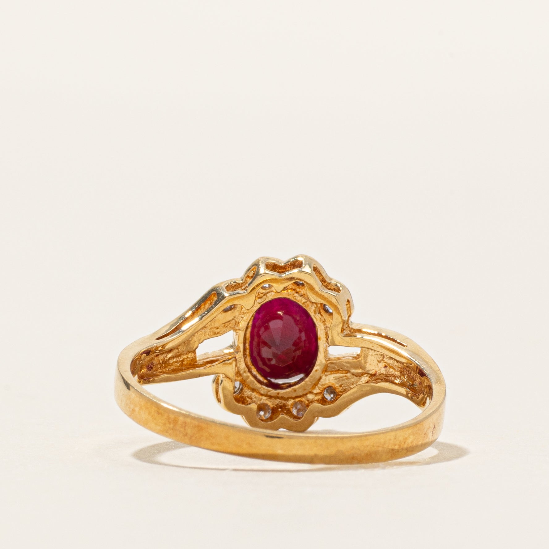 18k Ruby & Diamond Halo Ring | 1.00ct, 0.08ctw | SZ 6.75