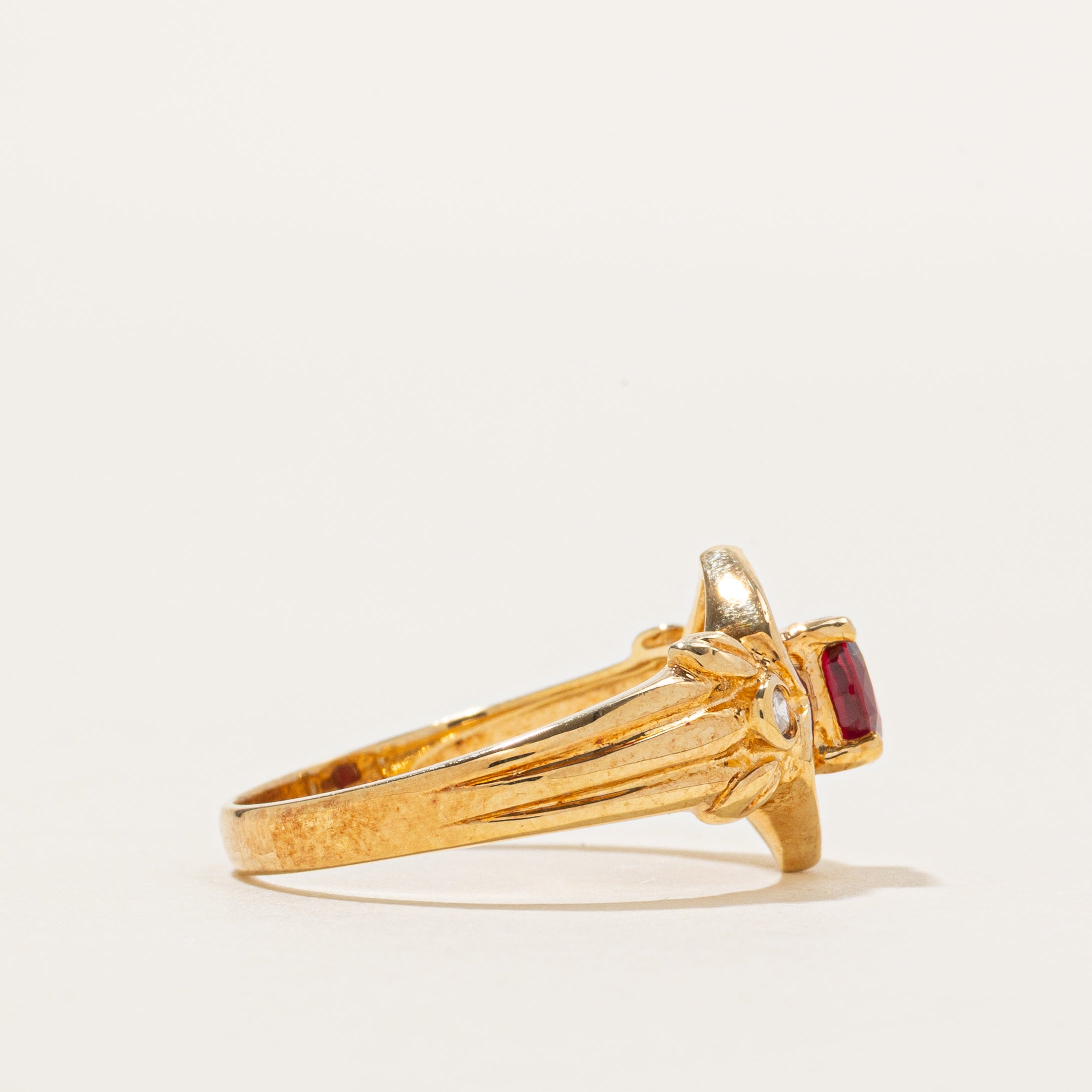 18k Ruby & Diamond Halo Grooved Ring | 0.75ct, 0.08ctw | SZ 6