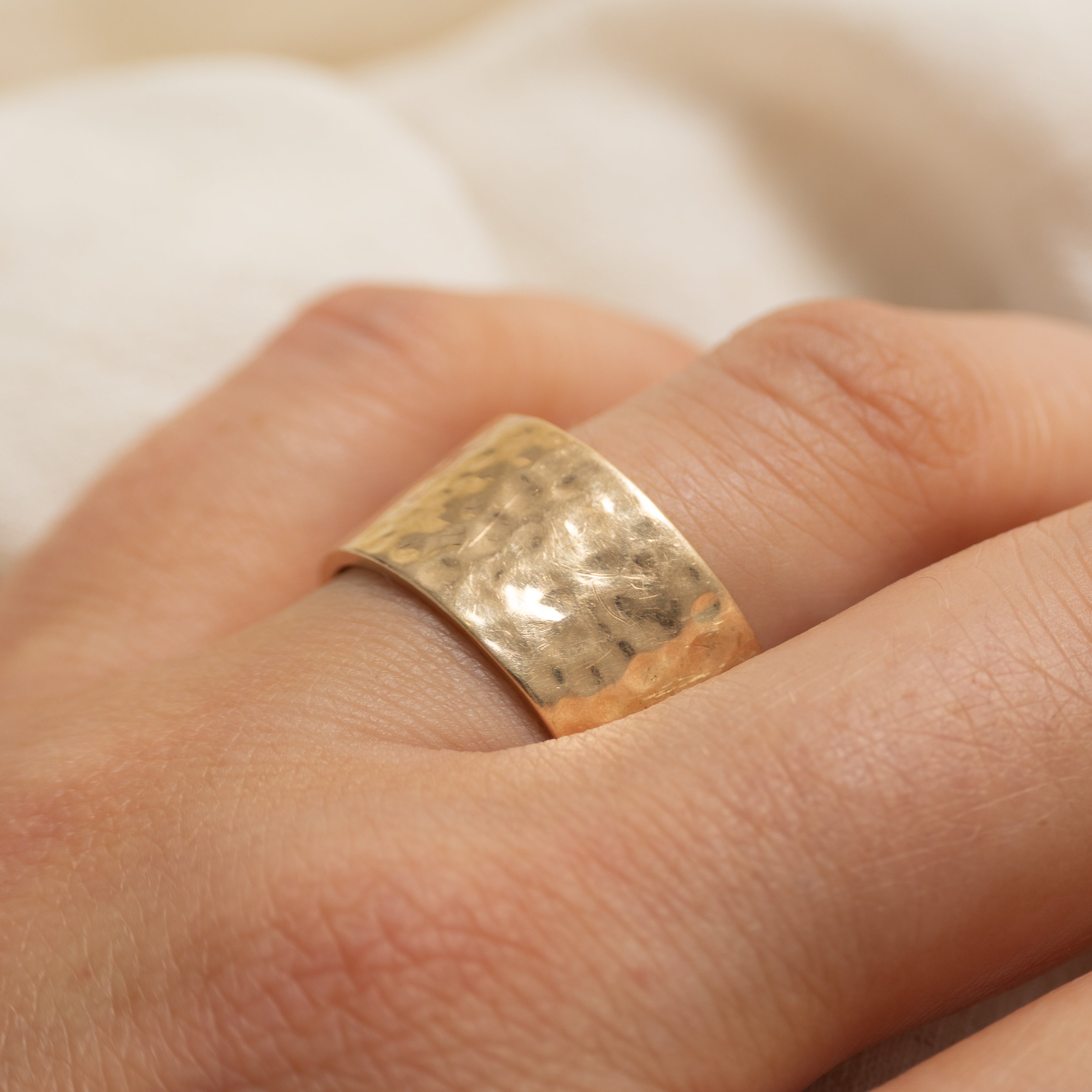 10K Hammered Yellow Gold Cigar Band | 11.25mm | SZ 9