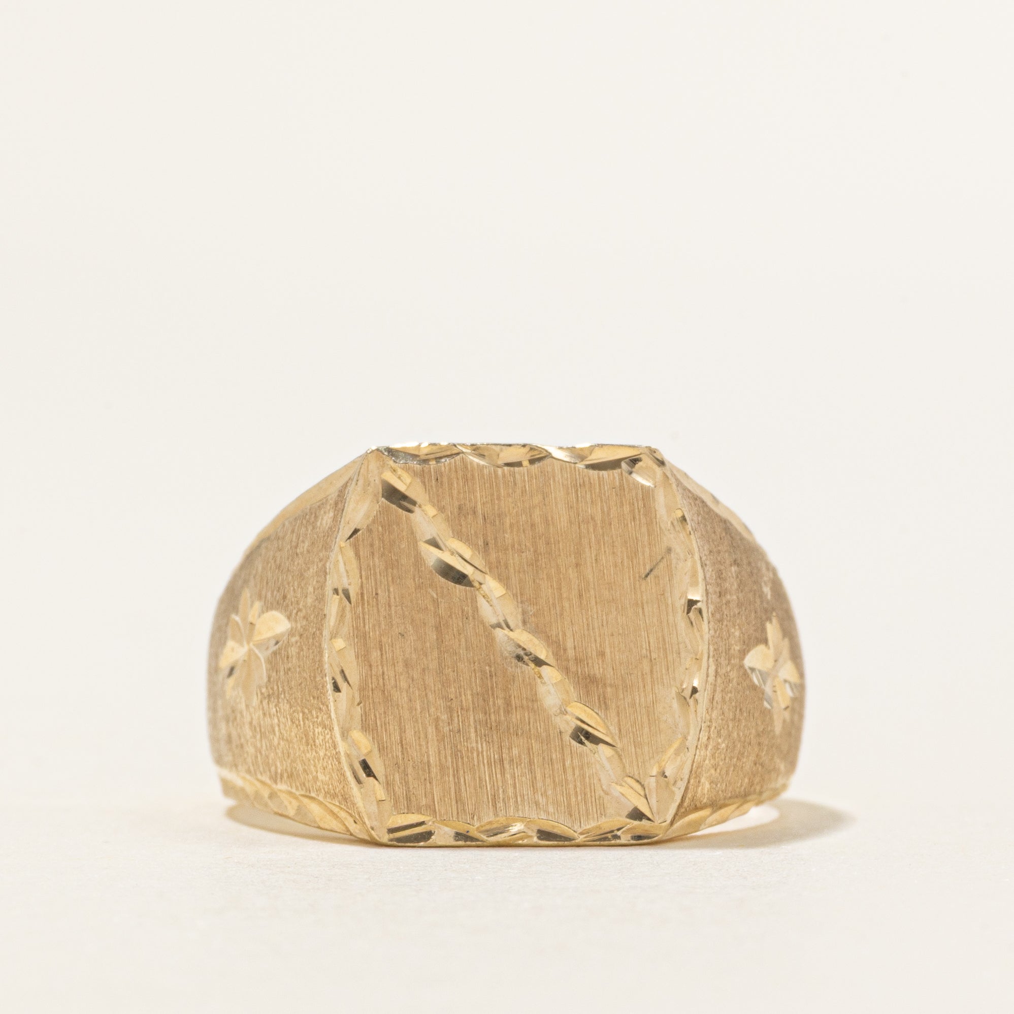 10K Yellow Gold Textured Signet Ring | SZ 8