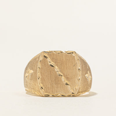 10K Yellow Gold Textured Signet Ring | SZ 8