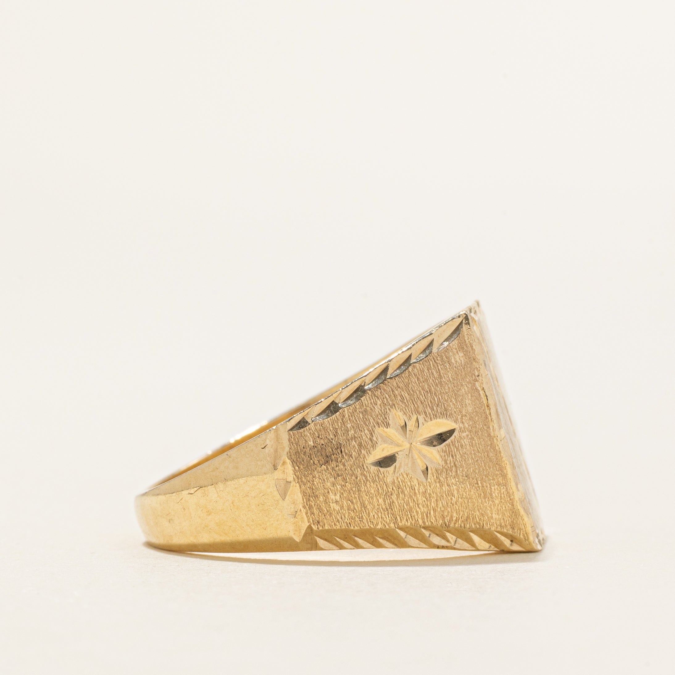 10K Yellow Gold Textured Signet Ring | SZ 8