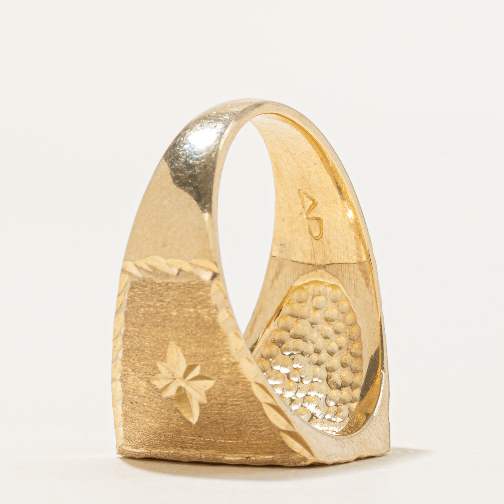 10K Yellow Gold Textured Signet Ring | SZ 8