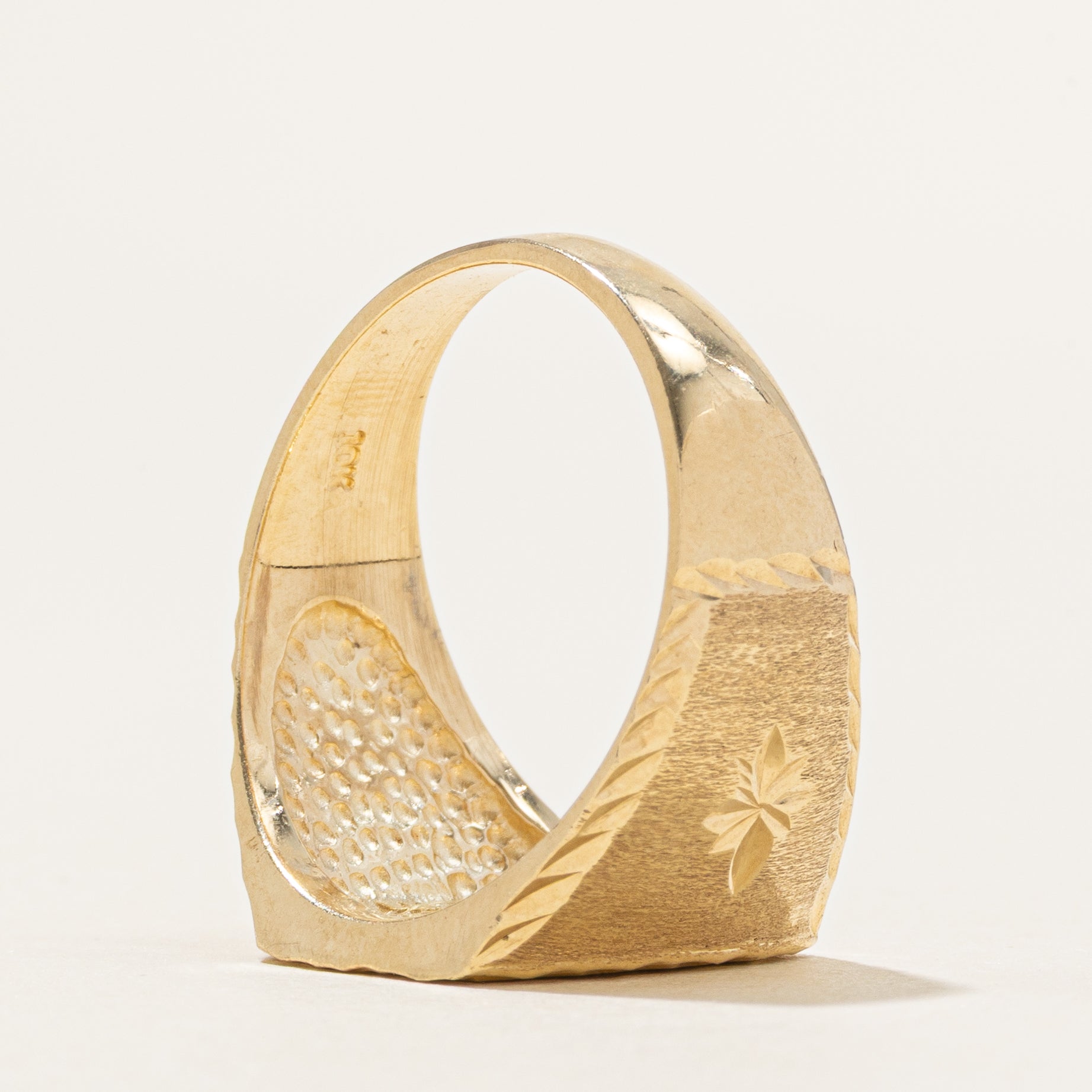 10K Yellow Gold Textured Signet Ring | SZ 8