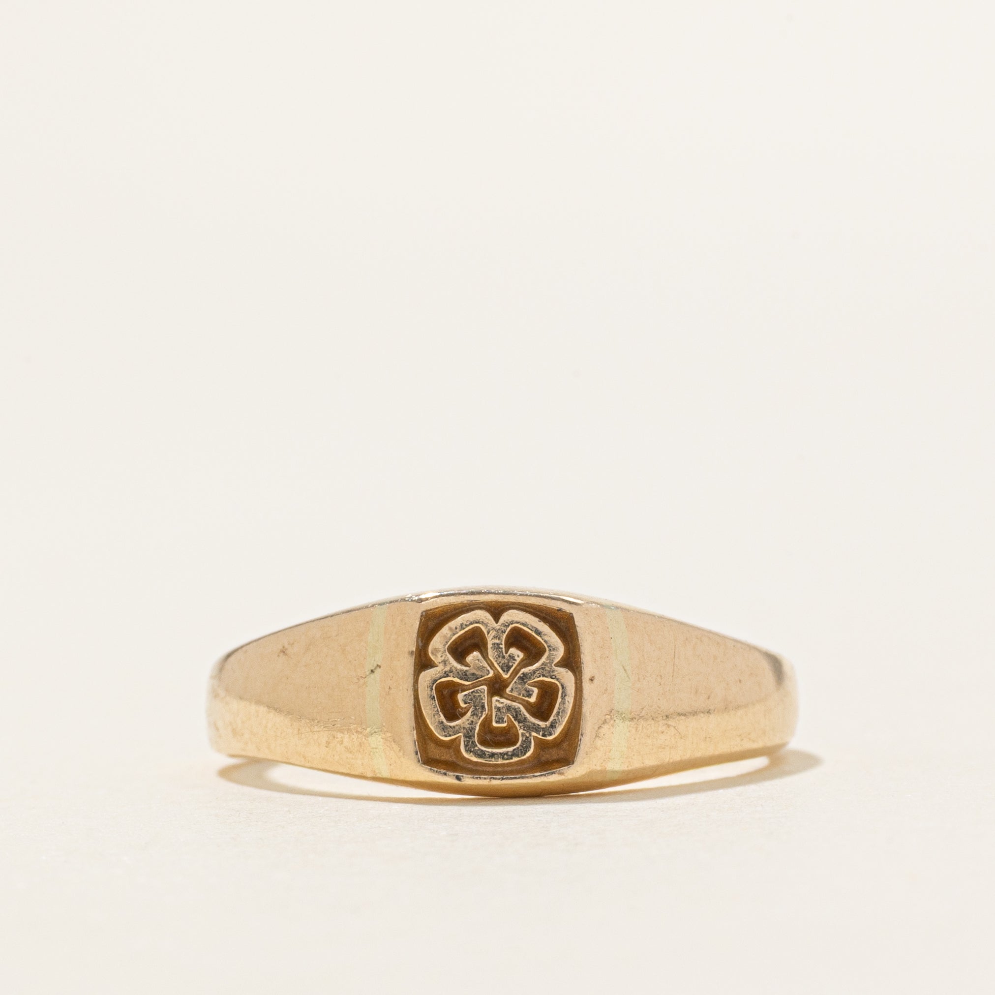 10K Yellow Gold Floral Signet Ring | 7mm | SZ 8