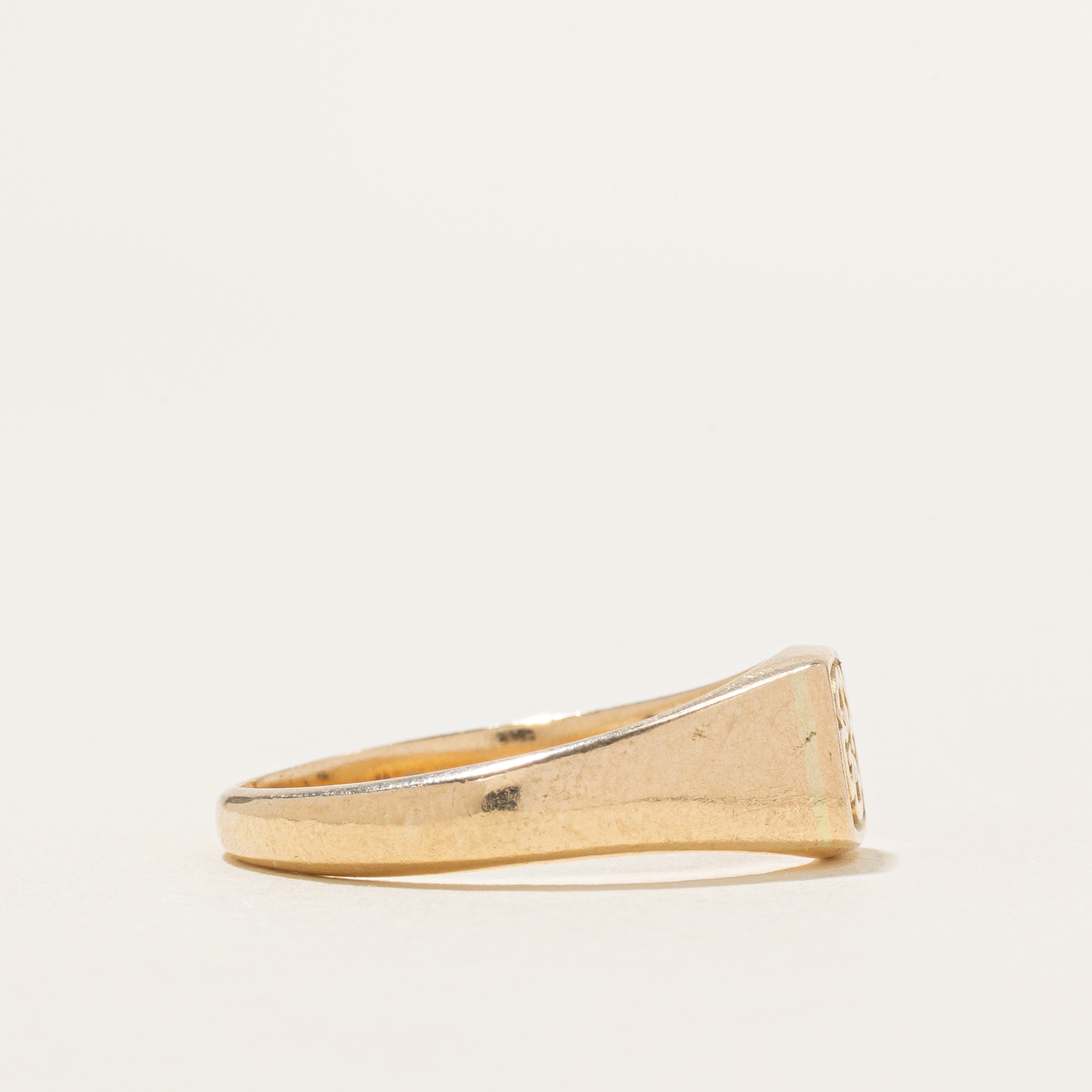 10K Yellow Gold Floral Signet Ring | 7mm | SZ 8
