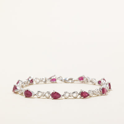 18k White Gold Pear Cut Ruby & Diamond Bracelet | 5.00ctw, 0.10ctw | 7