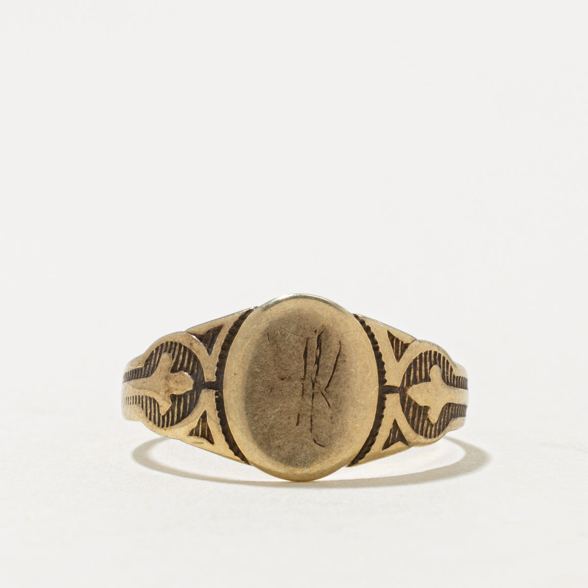 10k Yellow Gold Engraved Signet Ring | SZ 6.75
