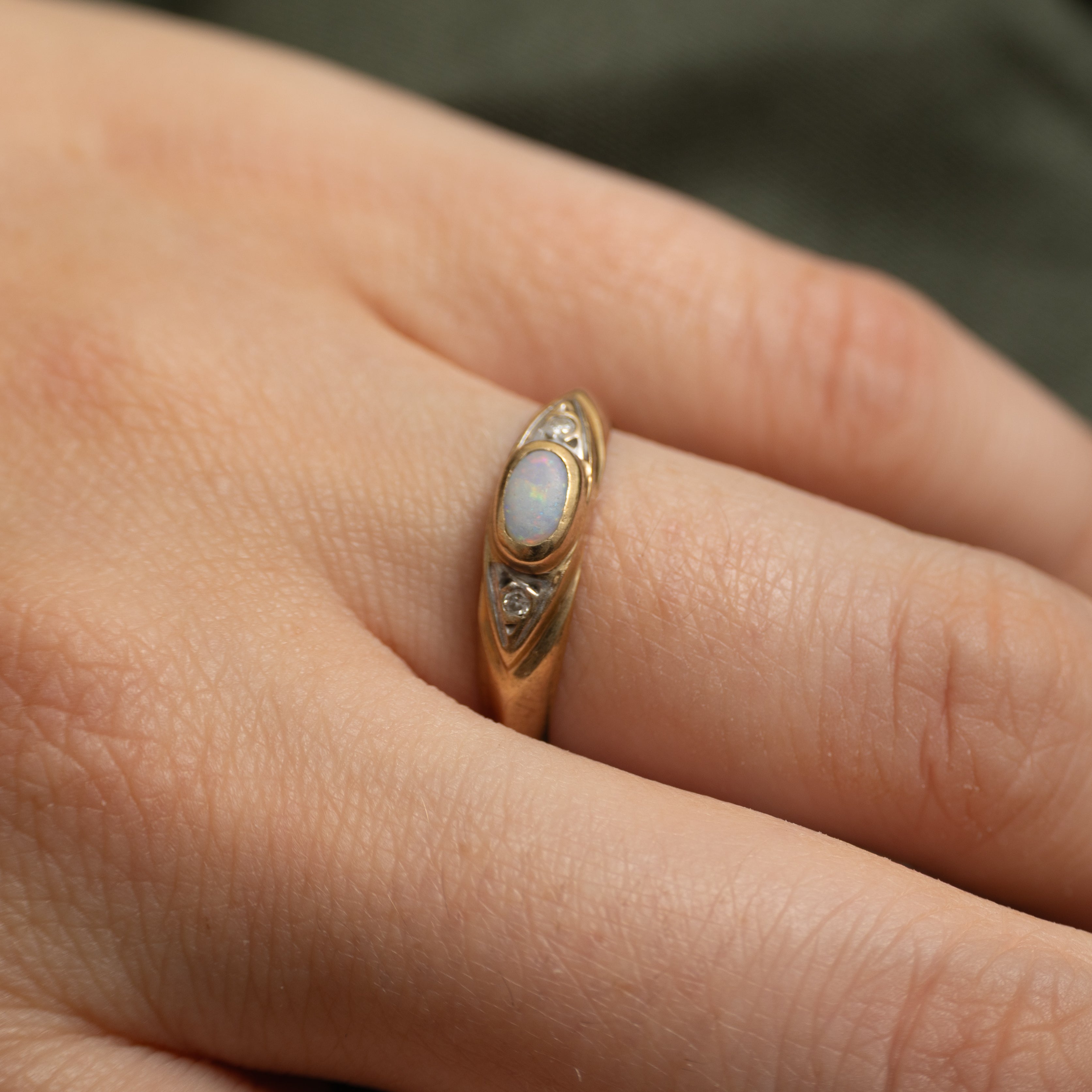 East West Opal & Diamond Ring | 0.10ct, 0.01ctw | SZ 7