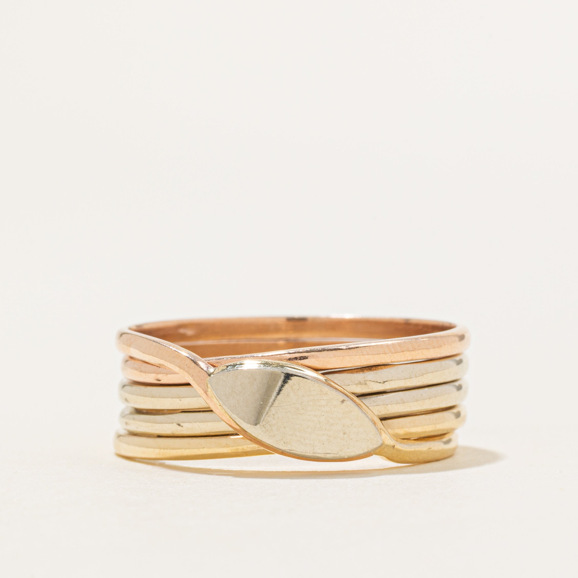 14k Tri Tone Gold Ring with Crossover Design | 7.75 | SZ 10