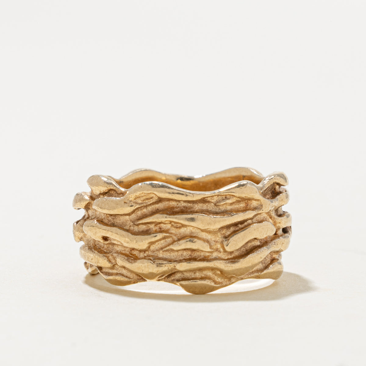 10k Yellow Gold Textured Abstract Band | 11.2mm | SZ 7.25