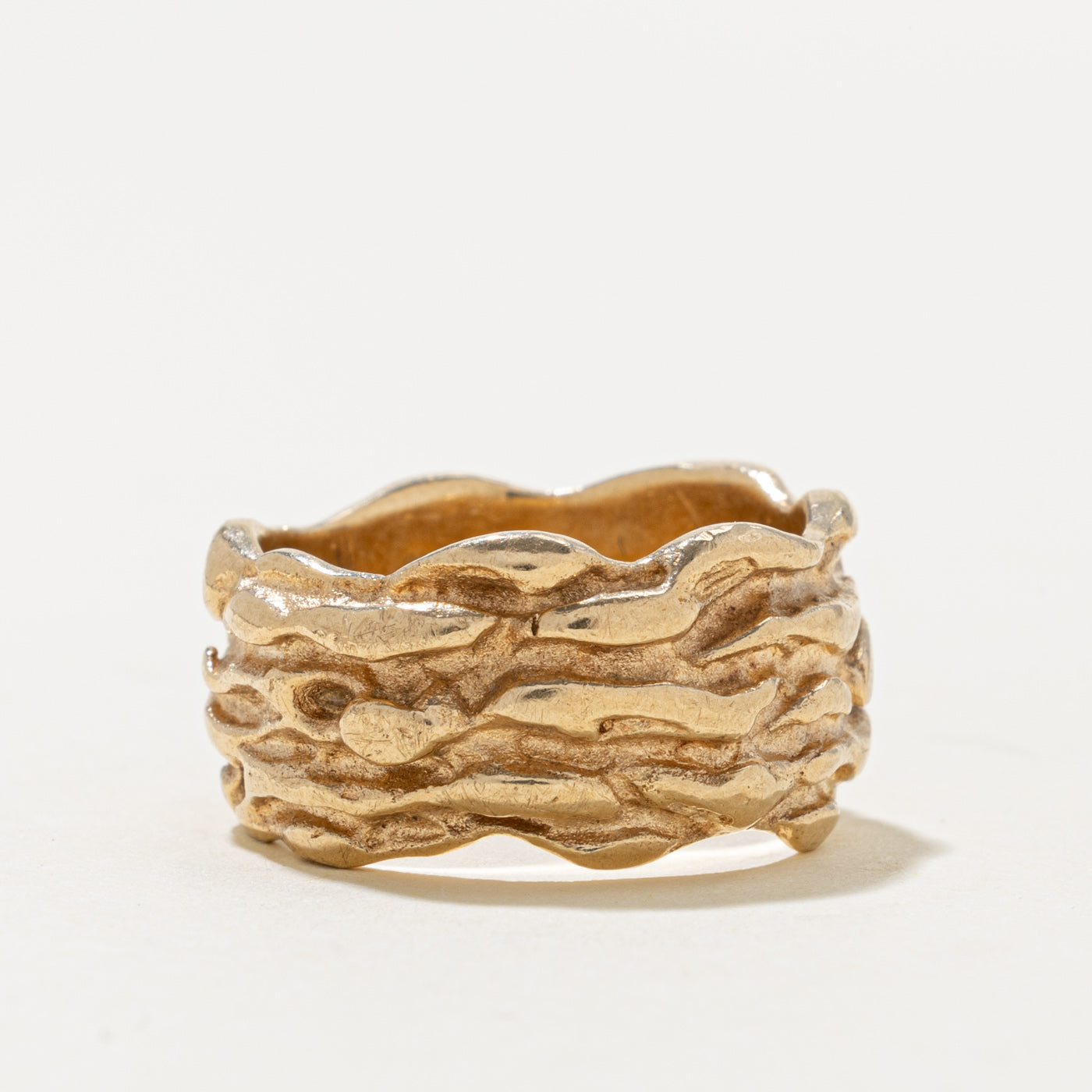 10k Yellow Gold Textured Abstract Band | 11.2mm | SZ 7.25
