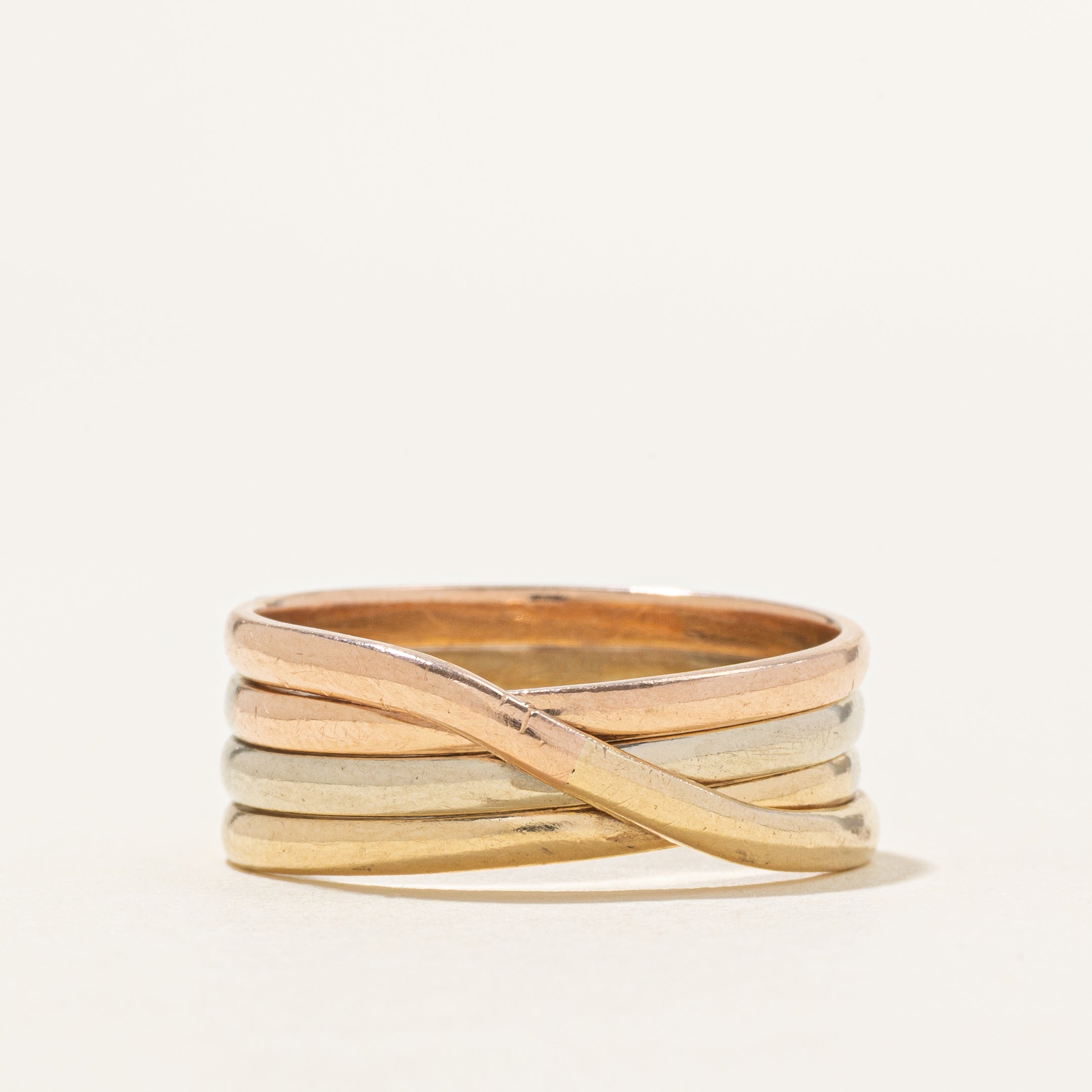 14k Tri Tone Gold Ring with Cross Over Design | 8mm | SZ 9.25