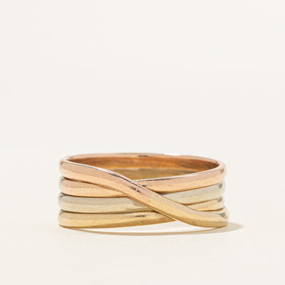 14k Tri Tone Gold Ring with Cross Over Design | 8mm | SZ 9.25
