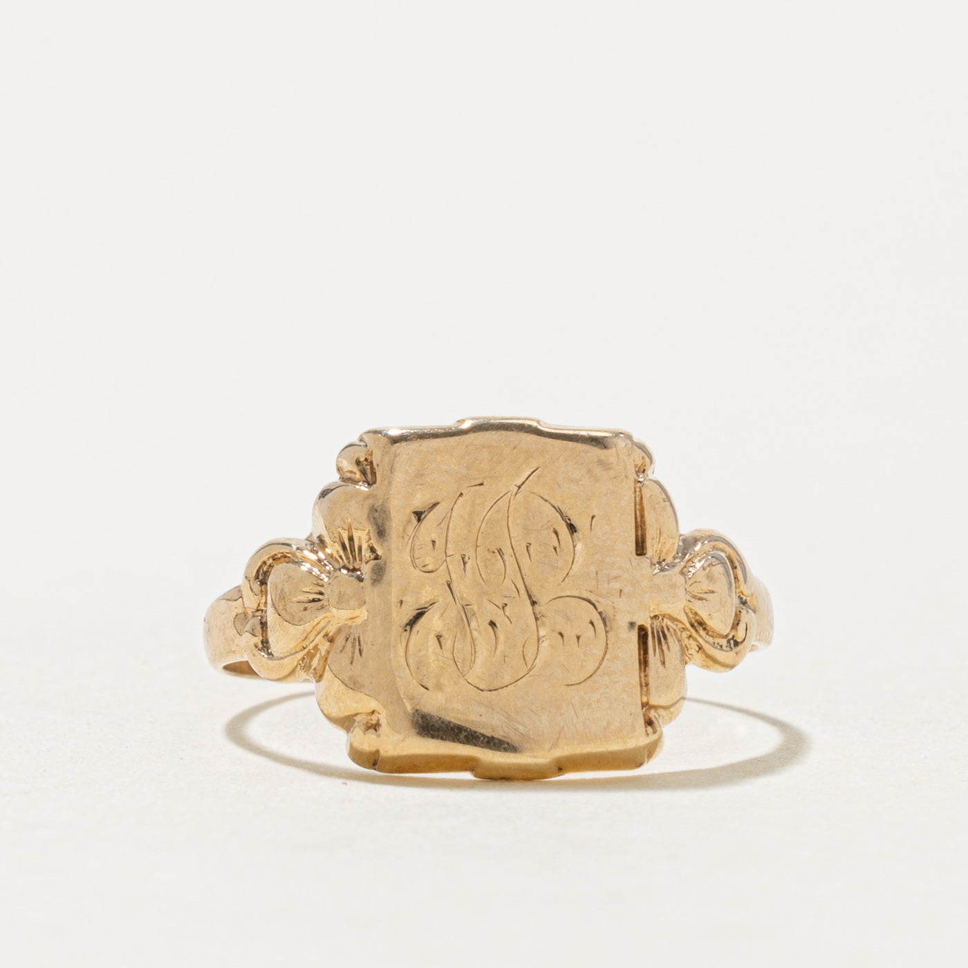 10k Yellow Gold "JB" Initial Floral Signet Ring | SZ 6.25