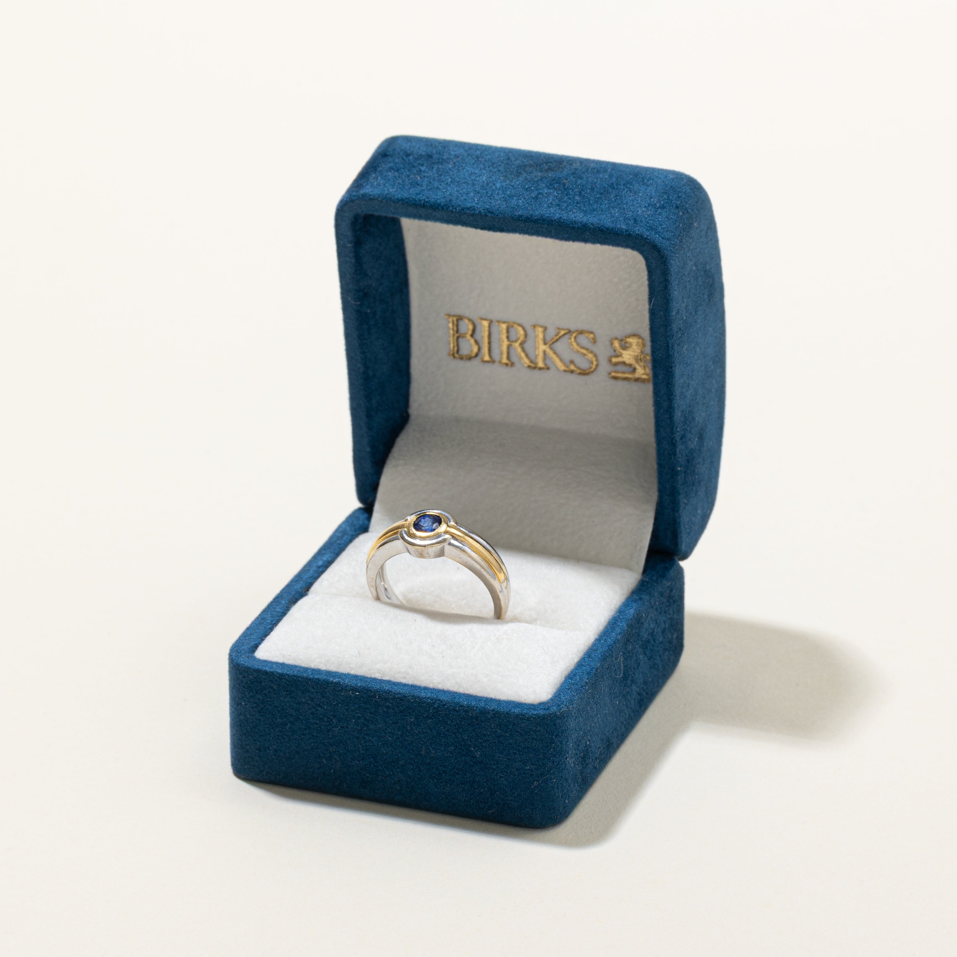 'Birks' 18k Two Tone Gold Bezel Set Sapphire Ring | 0.52ct | SZ 7