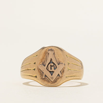 Vintage 14K Yellow Gold Masonic Signet Ring | SZ 7