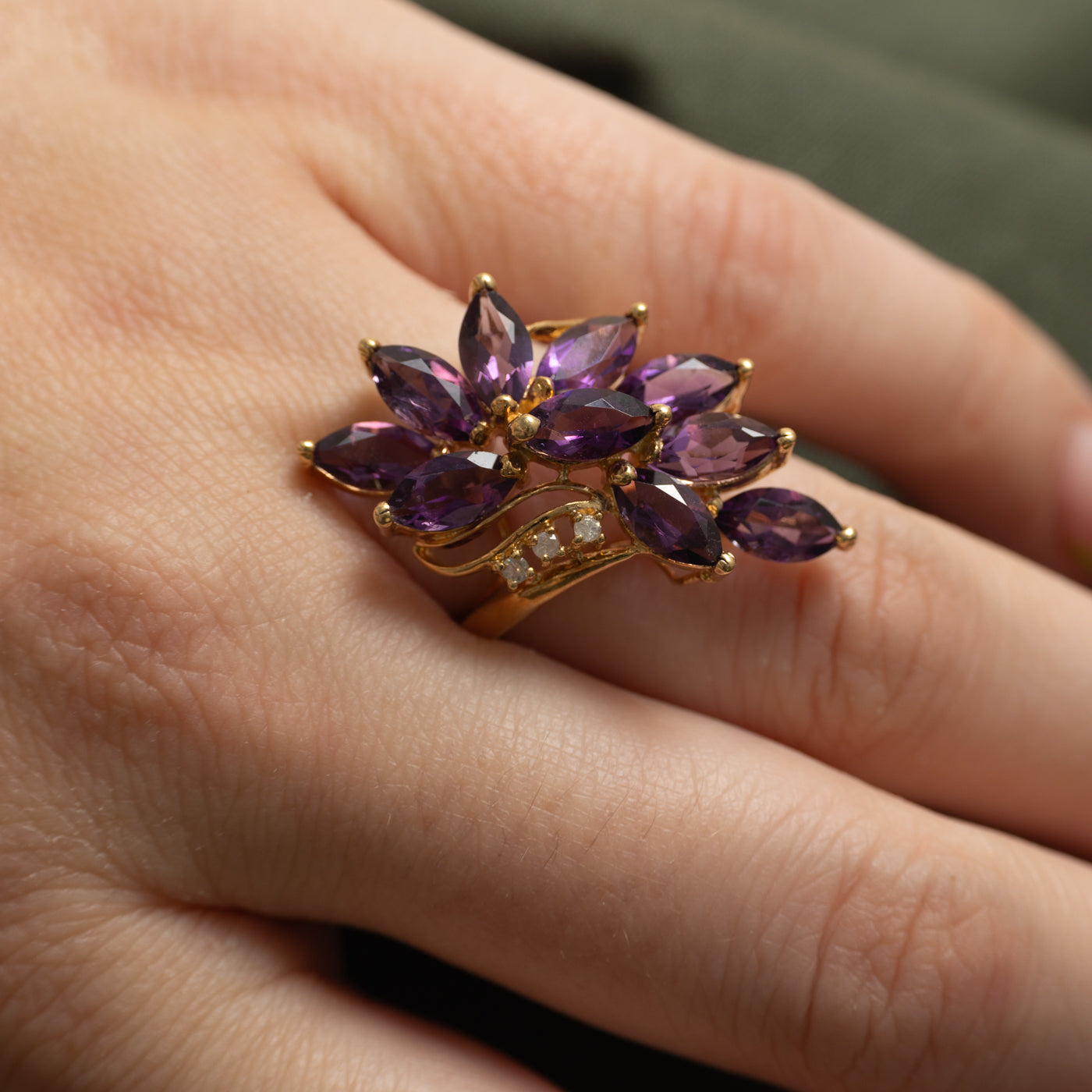 Amethyst & Diamond Waterfall Cocktail Ring | 3.90ctw, 0.03ctw | SZ 5.75