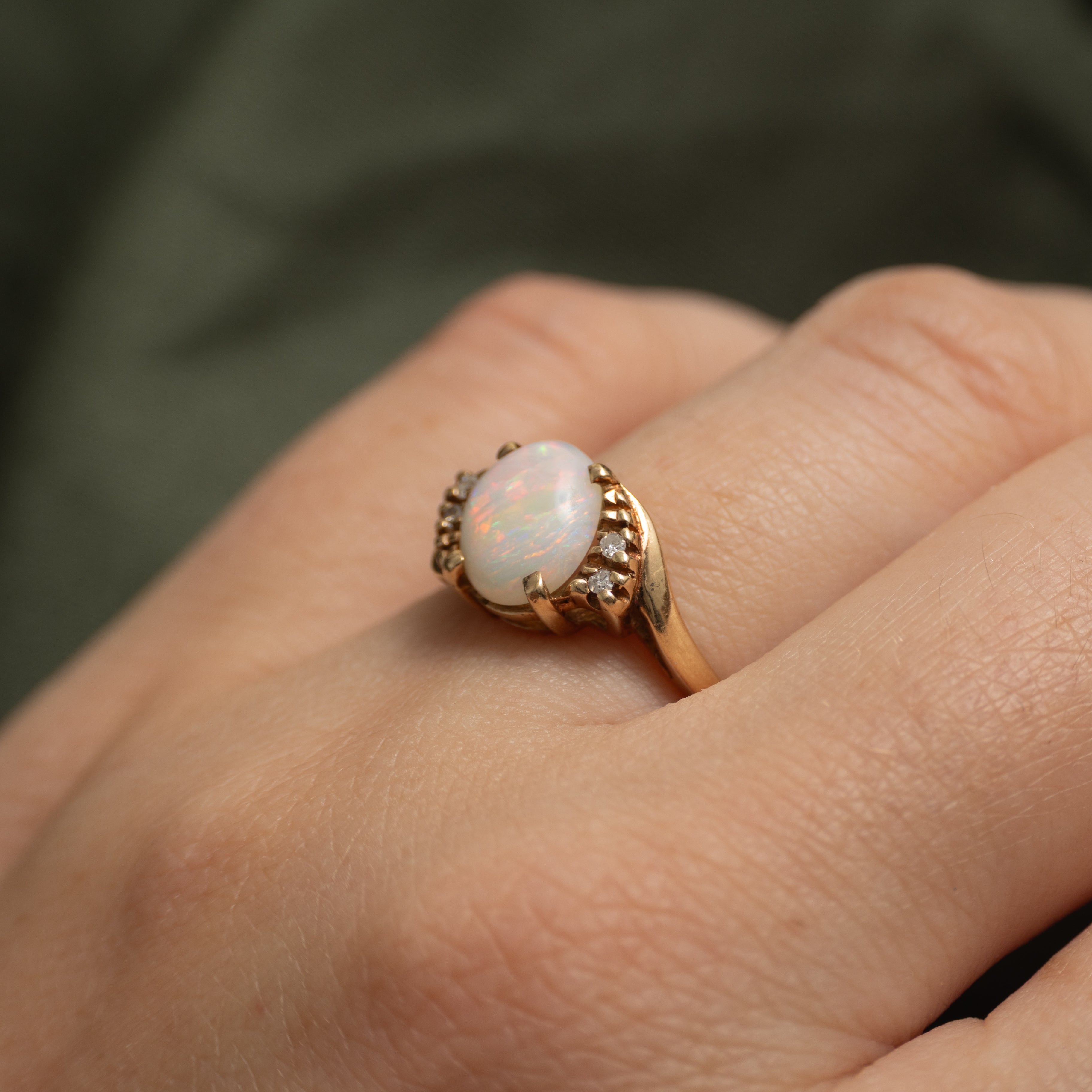 Cabochon Opal & Diamond Bypass Ring | 1.02ct, 0.02ctw | SZ 5.5