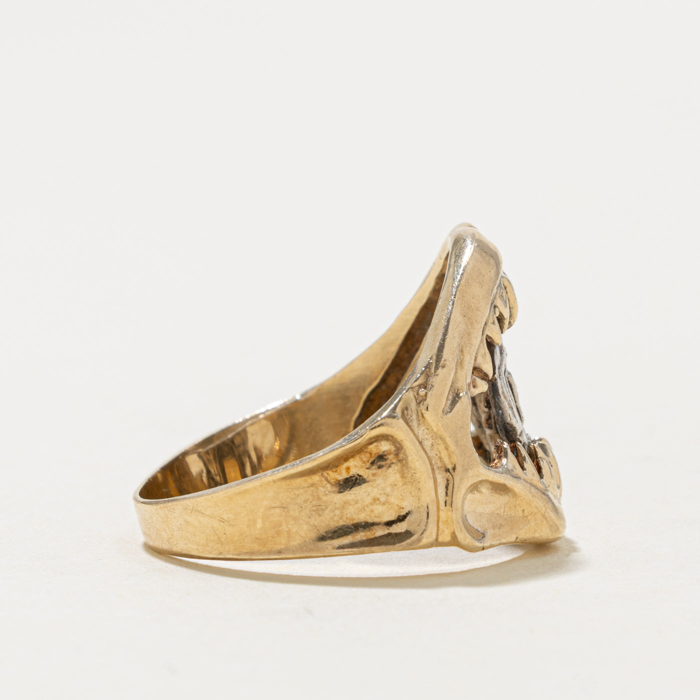 14k Shark Jaw Coin Cross Ring | SZ 6.75