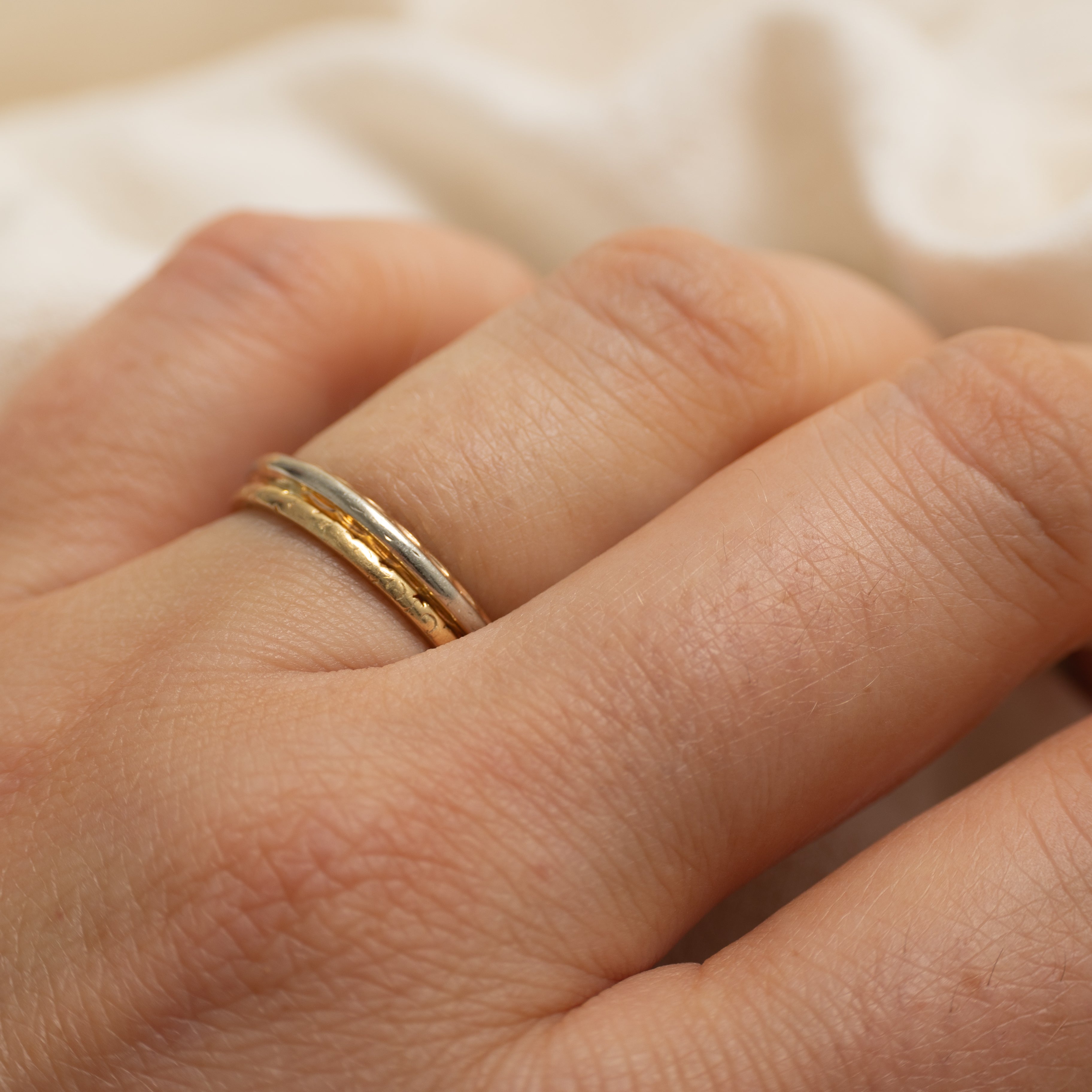 'Birks' Two Tone Gold Stacker Band Set | 3.5mm | SZ 6.25