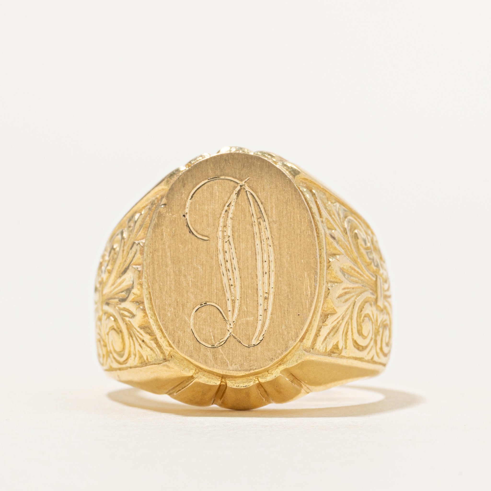 18k Yellow Gold "D" Initial Ornate Signet Ring | SZ 9.5