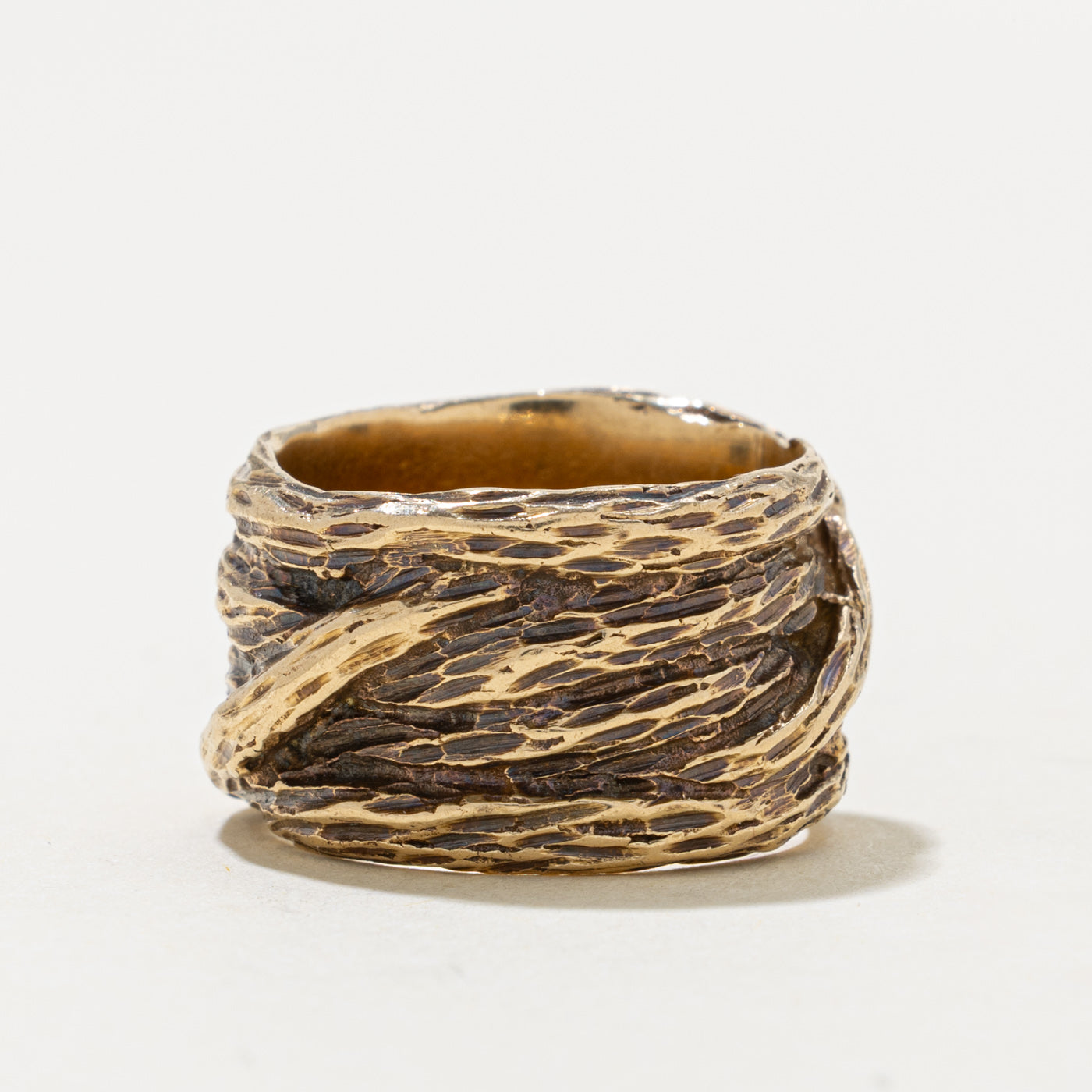 14k Yellow Gold Nuggety & Textured Cigar Band | 13.0mm | SZ 6.25