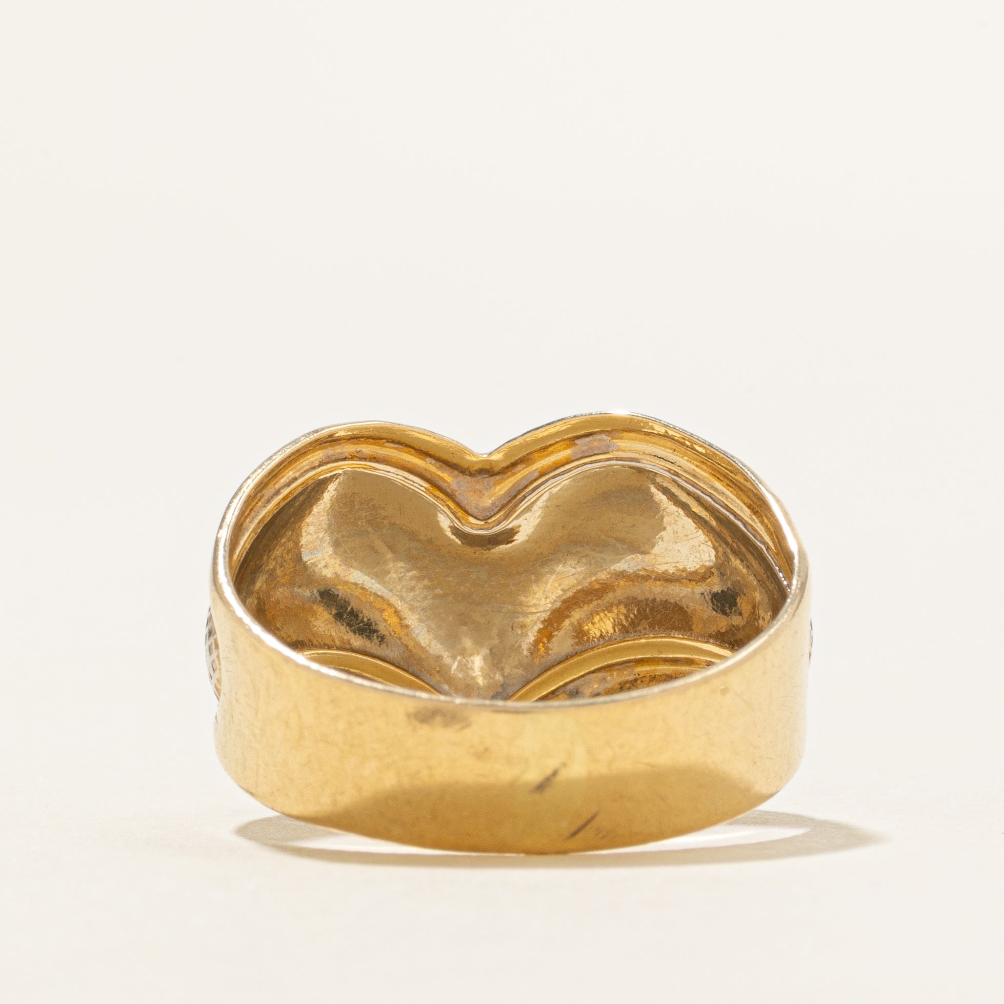 18k Two Tone Gold Textured Chunky Chevron Ring | SZ 7.5
