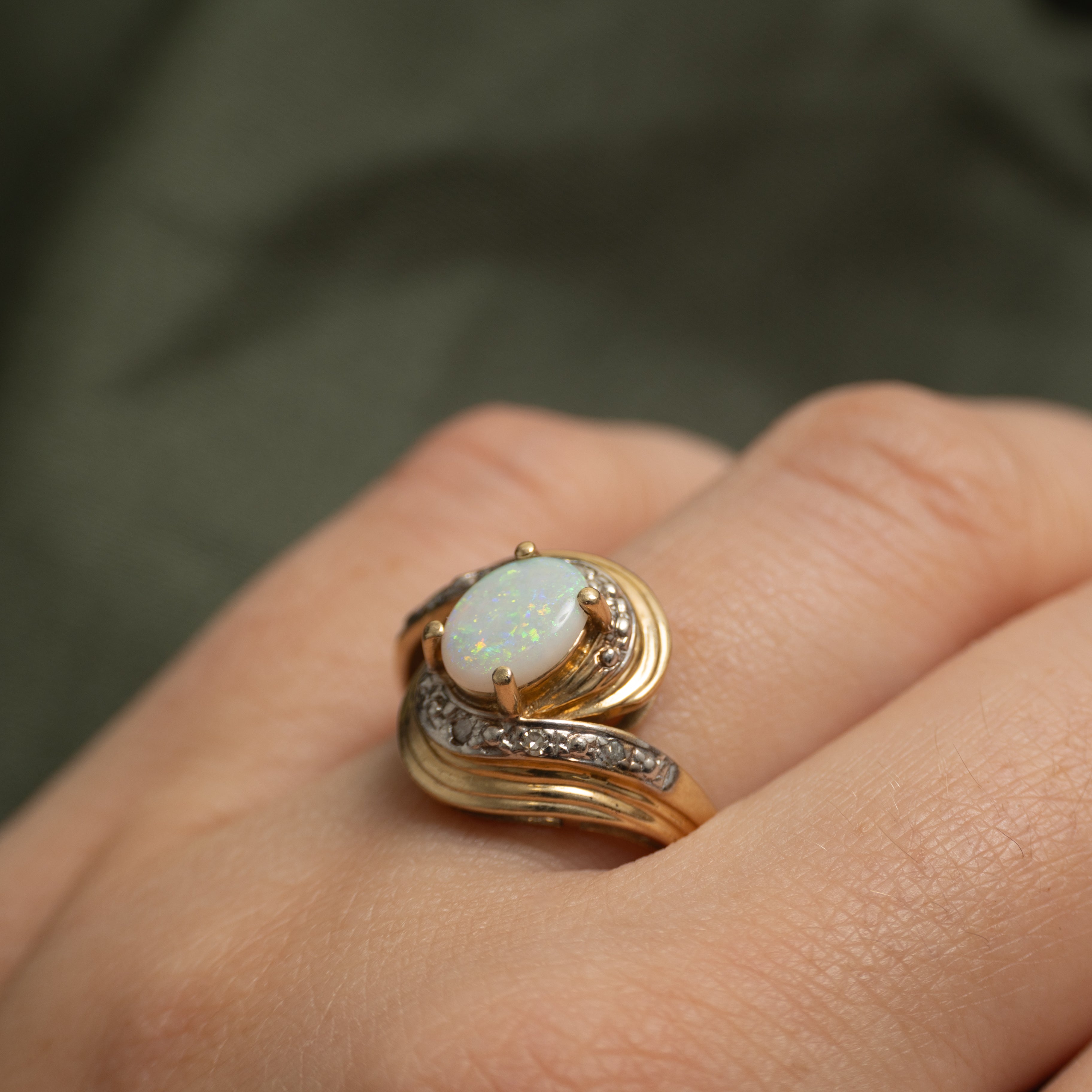 Cabochon Opal & Diamond Bypass Ring | 0.70ct, 0.03ctw | SZ 7.5