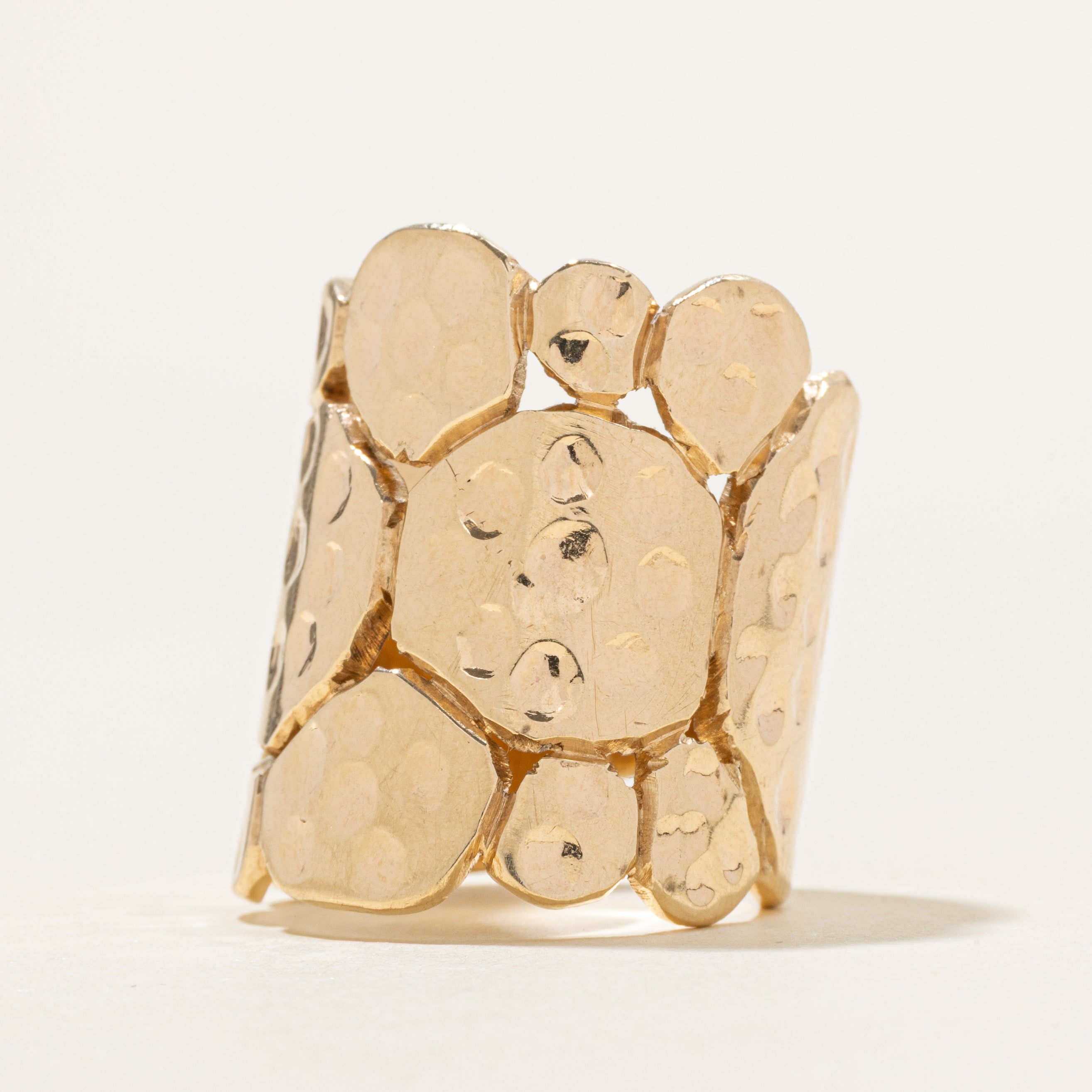 10k Yellow Gold Hammered Openwork Cocktail Ring | SZ 8.25