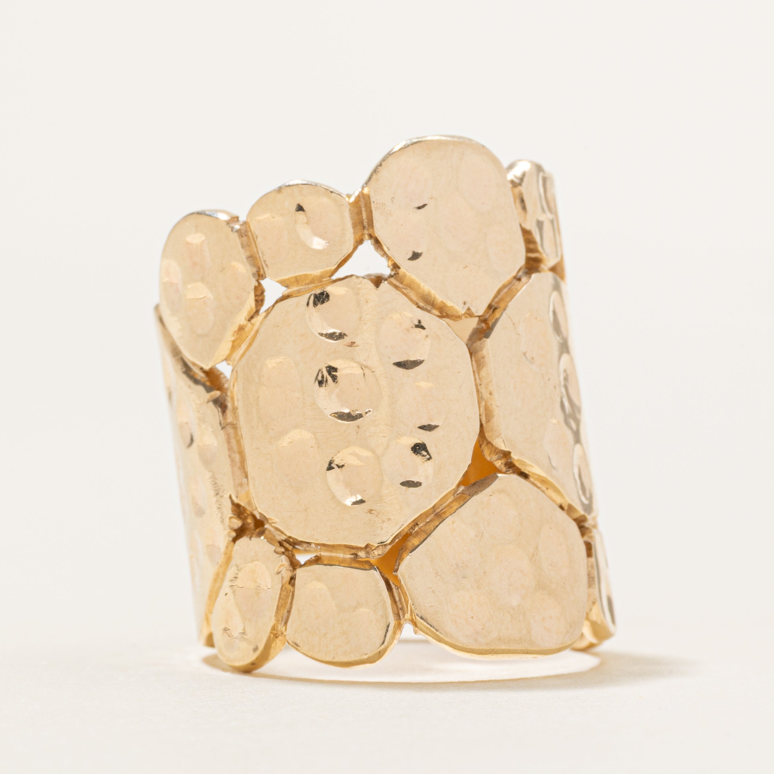 10k Yellow Gold Hammered Openwork Cocktail Ring | SZ 8.25