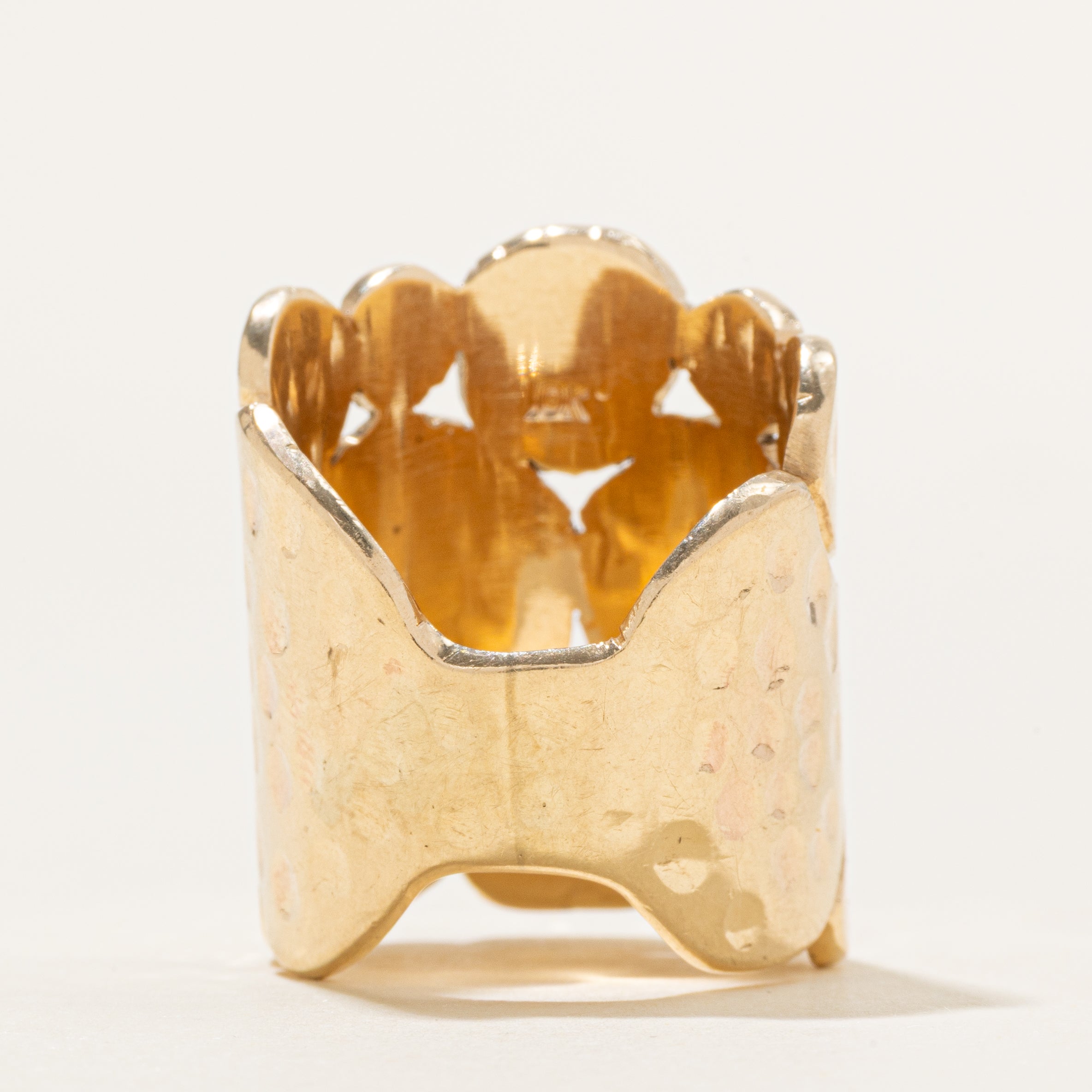10k Yellow Gold Hammered Openwork Cocktail Ring | SZ 8.25