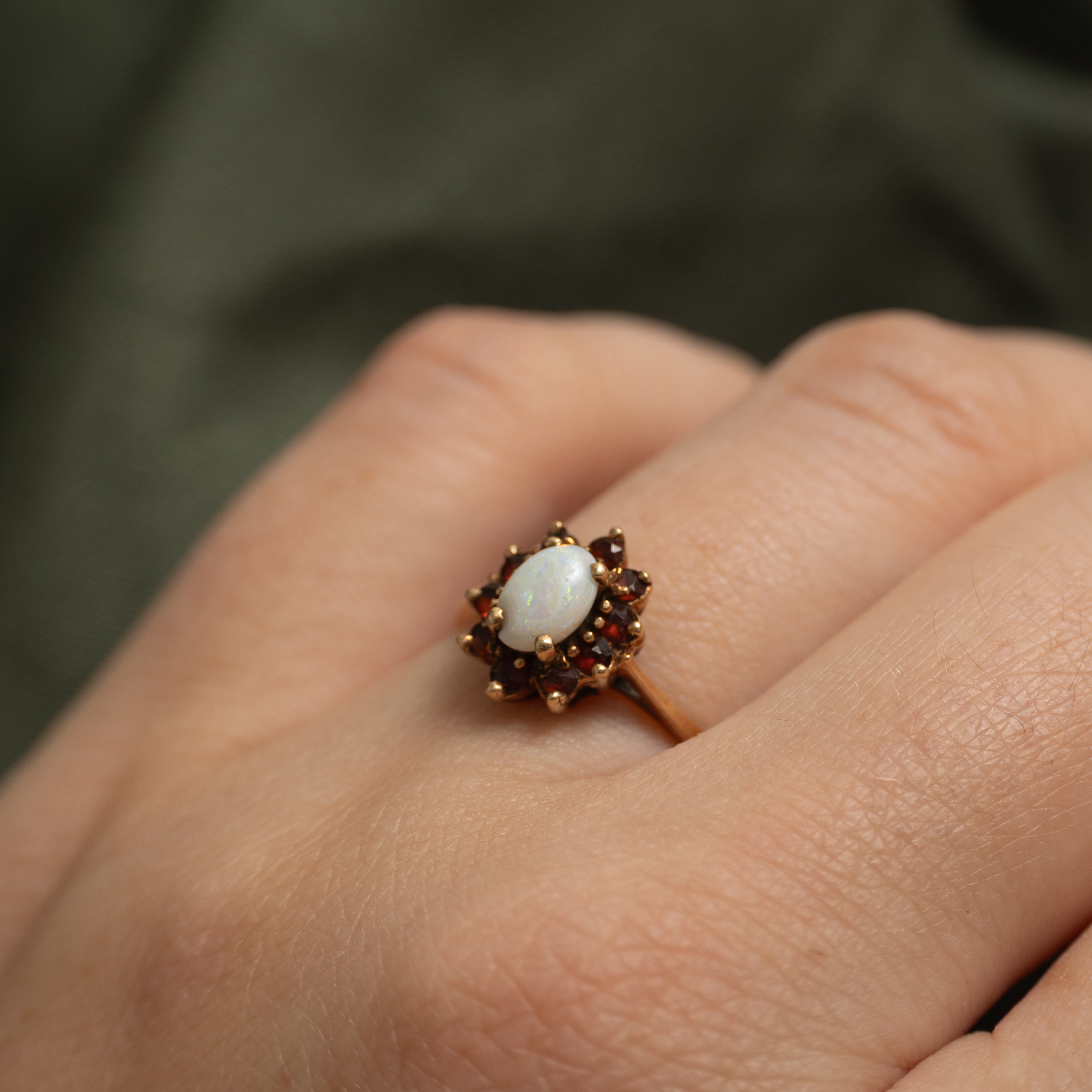 Cabochon Opal & Garnet Petal Ring | 0.23ct, 0.15ctw | SZ 5.75