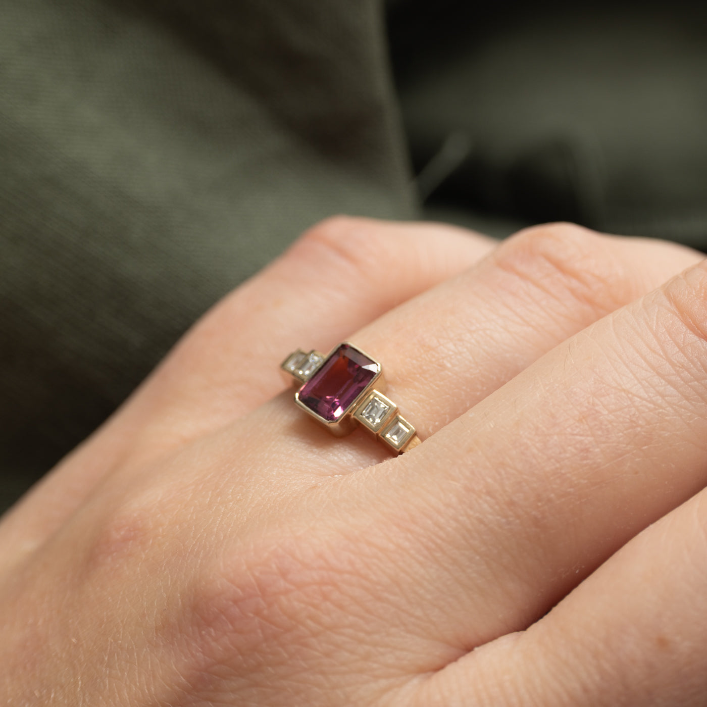 Bezel Set Pink Tourmaline & Diamond Ring | 0.97ct | 0.22ctw | SZ 5