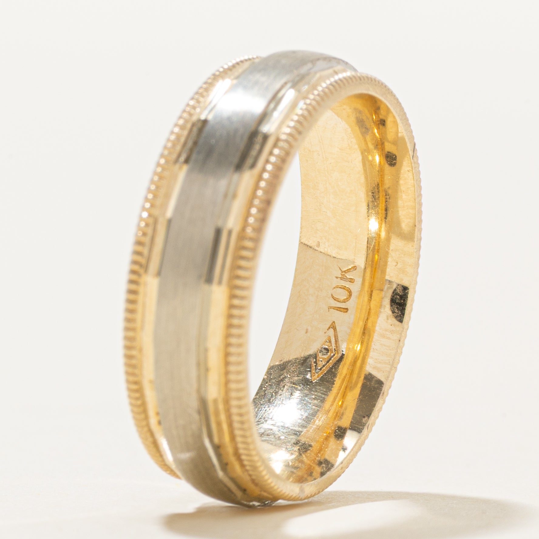 10K Two Tone Gold Brushed Finish Band | 6.25mm | SZ 6.75