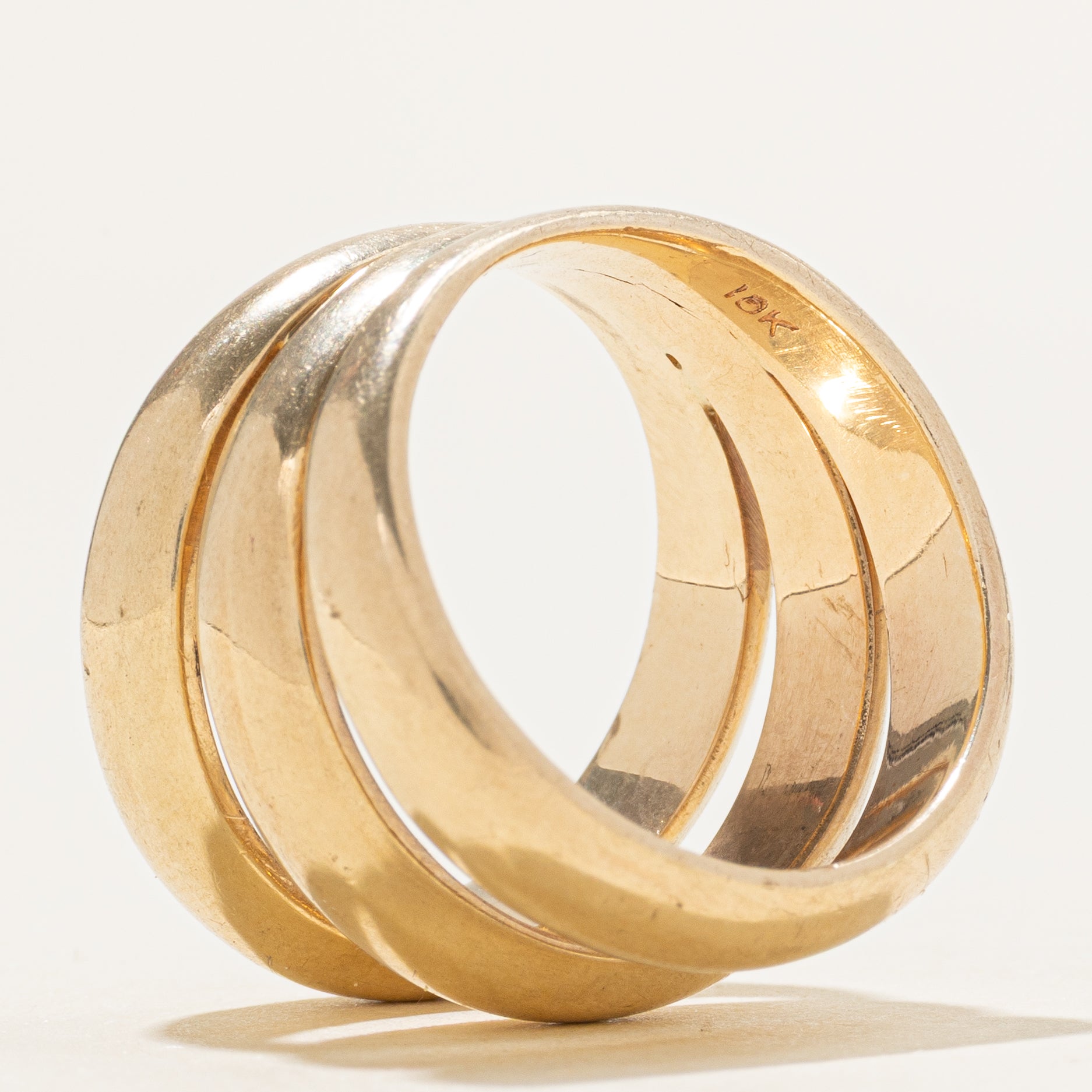 10k Yellow Gold Triple Layered Chunky Ring | SZ 7.5