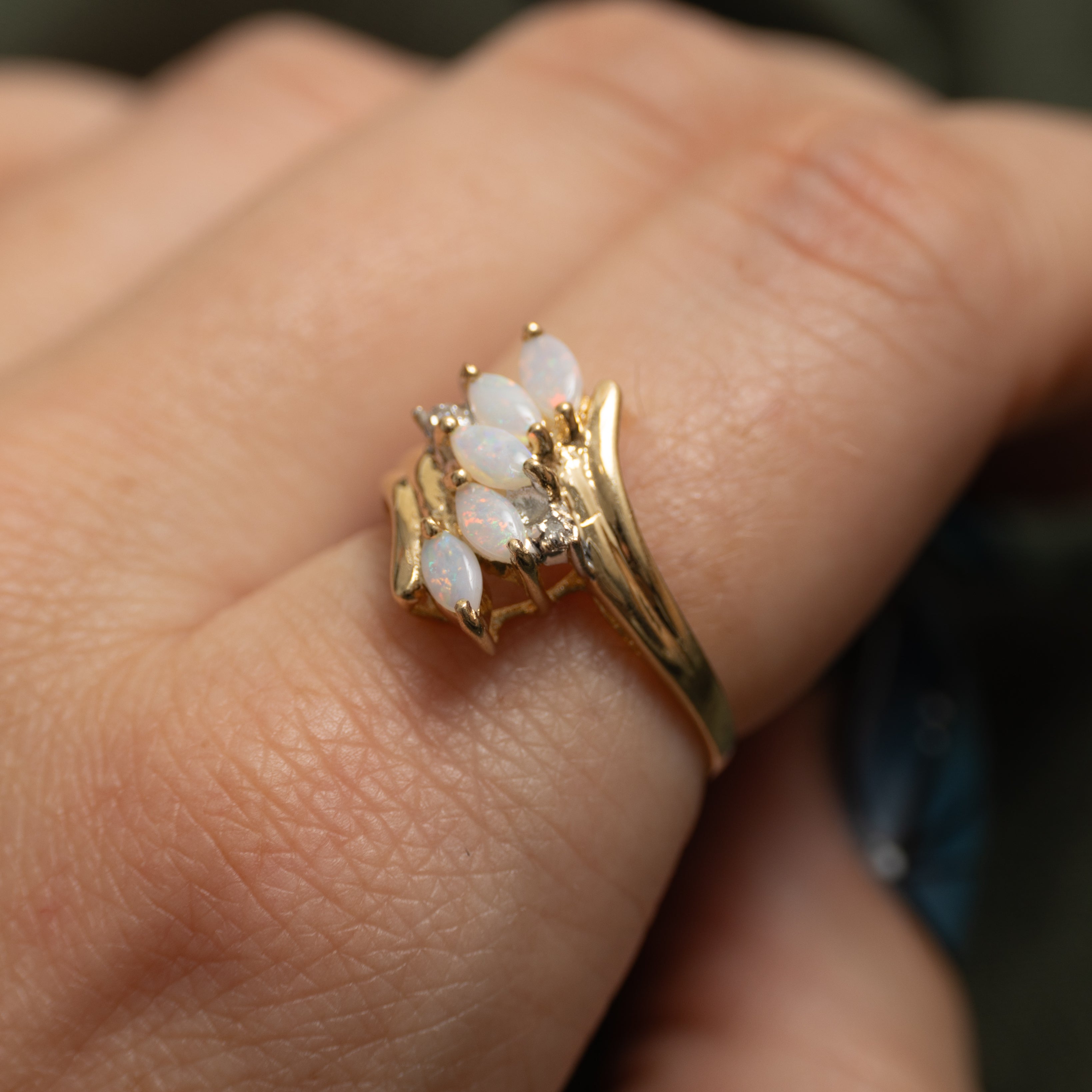 Five Stone Opal & Diamond Bypass Ring | 0.32ctw, 0.002ctw | SZ 7