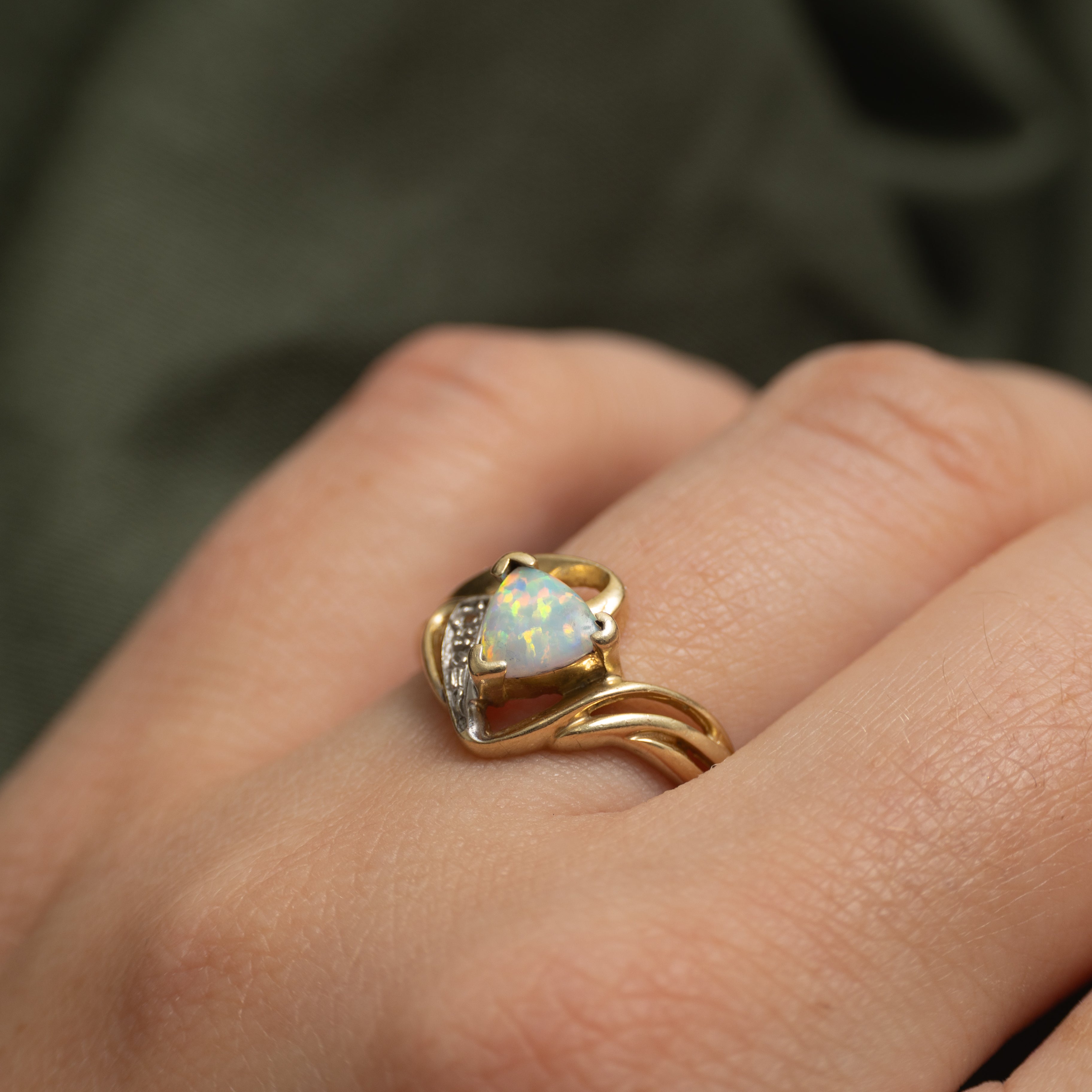 Trillion Cut Opal & Diamond Openwork Ring | 0.22ct, 0.004ctw | SZ 7