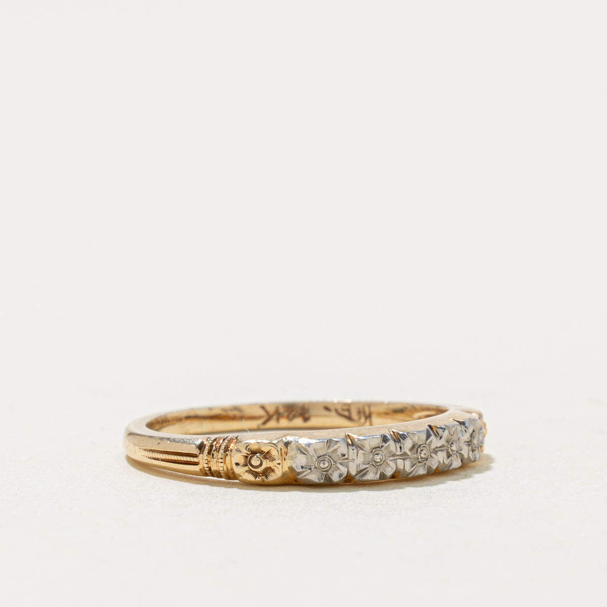 14k Two Tone Gold Engraved Floral Band | 2.80mm | SZ 5.5