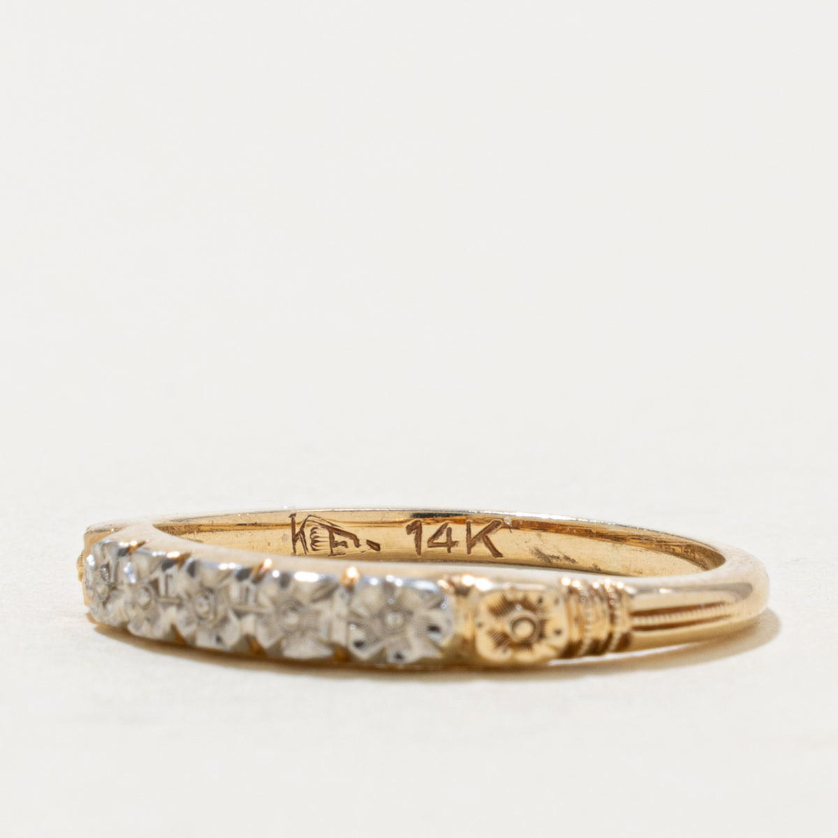 14k Two Tone Gold Engraved Floral Band | 2.80mm | SZ 5.5