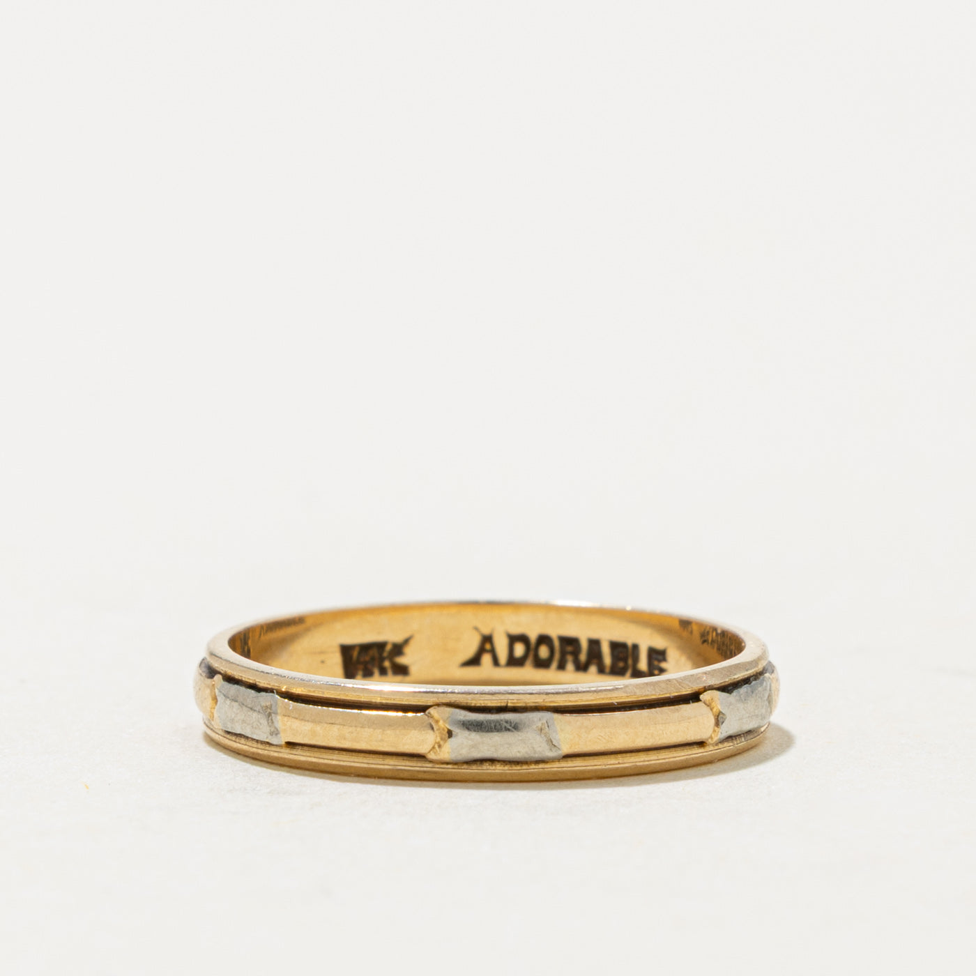 14k Yellow & White Gold Textured Band | 2.90mm | SZ 5.5