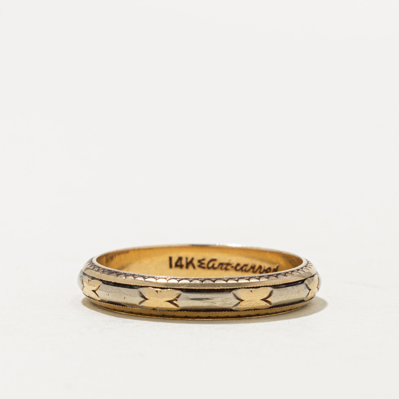 14k Two Tone Gold Textured Milgrain Band | 3.90mm | SZ 9.75
