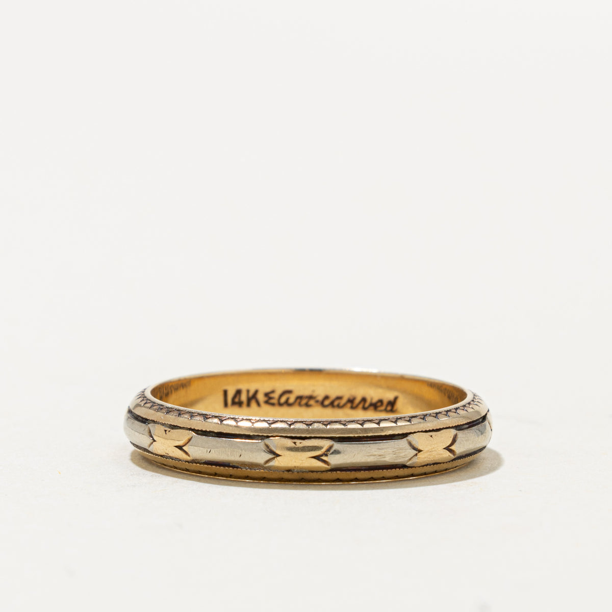 14k Two Tone Gold Textured Milgrain Band | 3.90mm | SZ 9.75