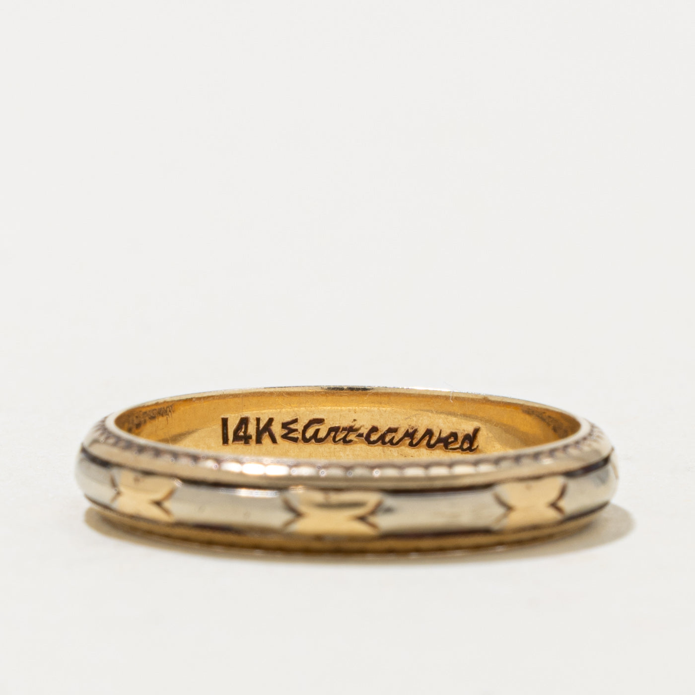 14k Two Tone Gold Textured Milgrain Band | 3.90mm | SZ 9.75